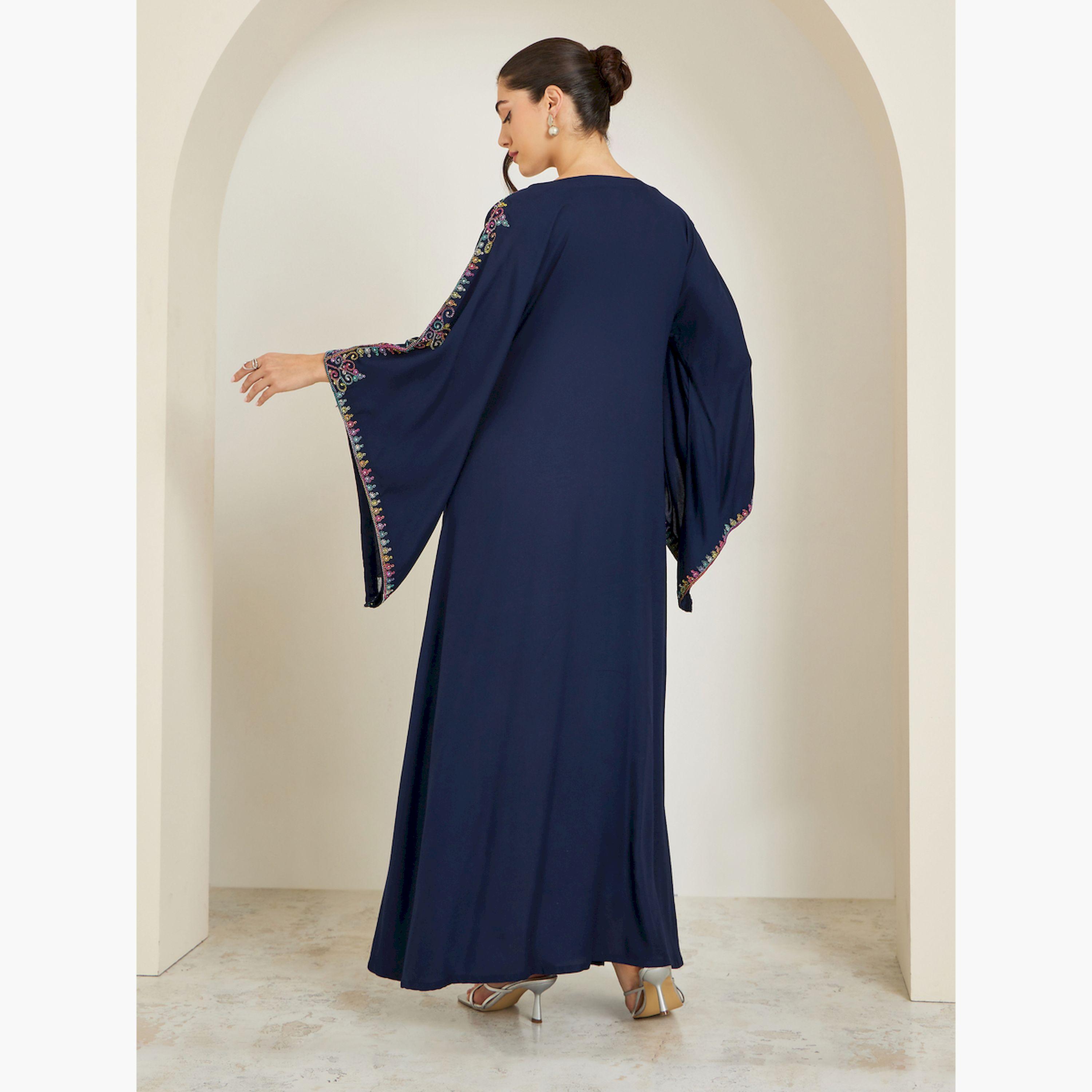Styli Navy Blue Embroidered A-Line Jalabiya-women-arabicclothing-jalabiyas-image-5