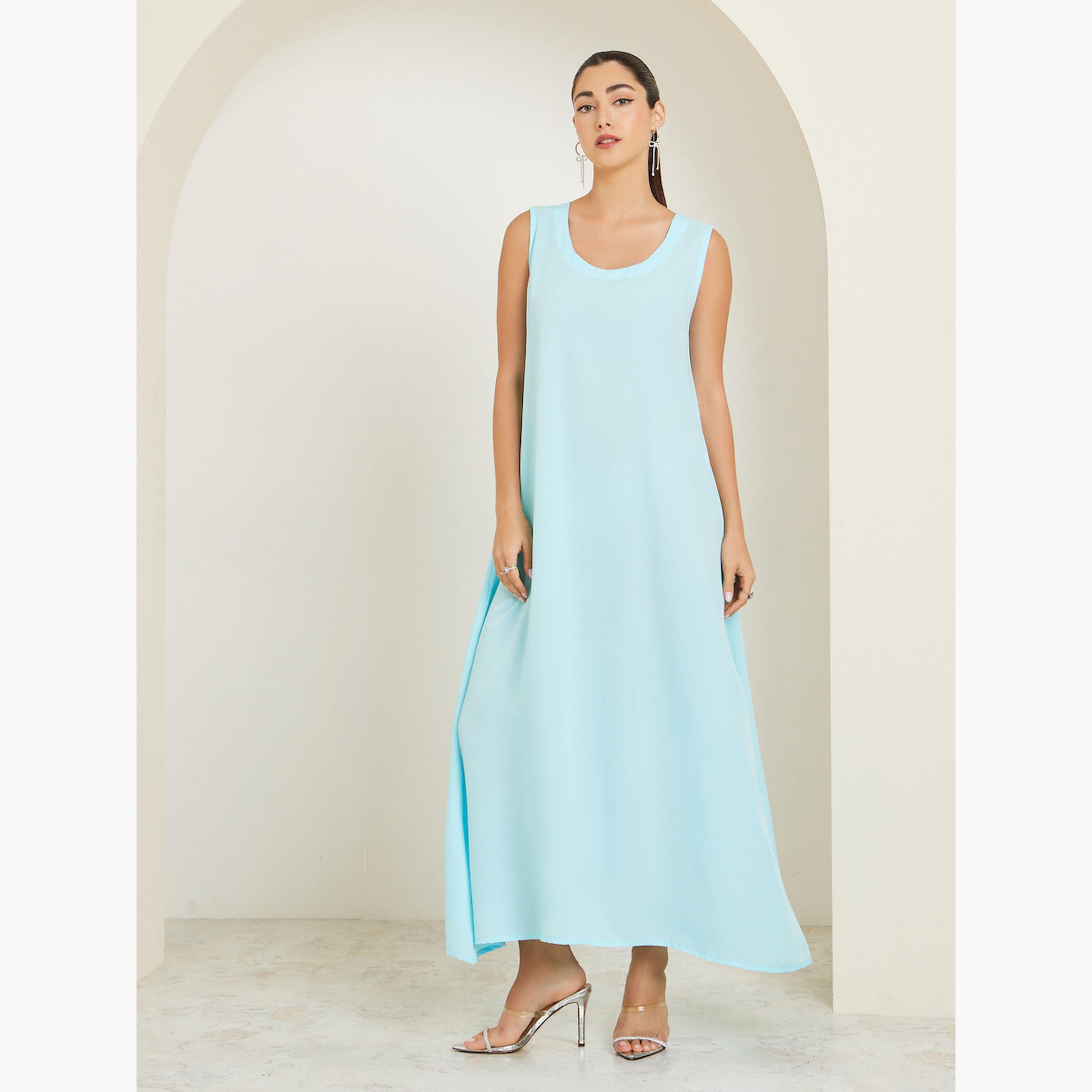 Styli Blue Printed Belted A-Line Jalabiya-women-arabicclothing-jalabiyas-image-4