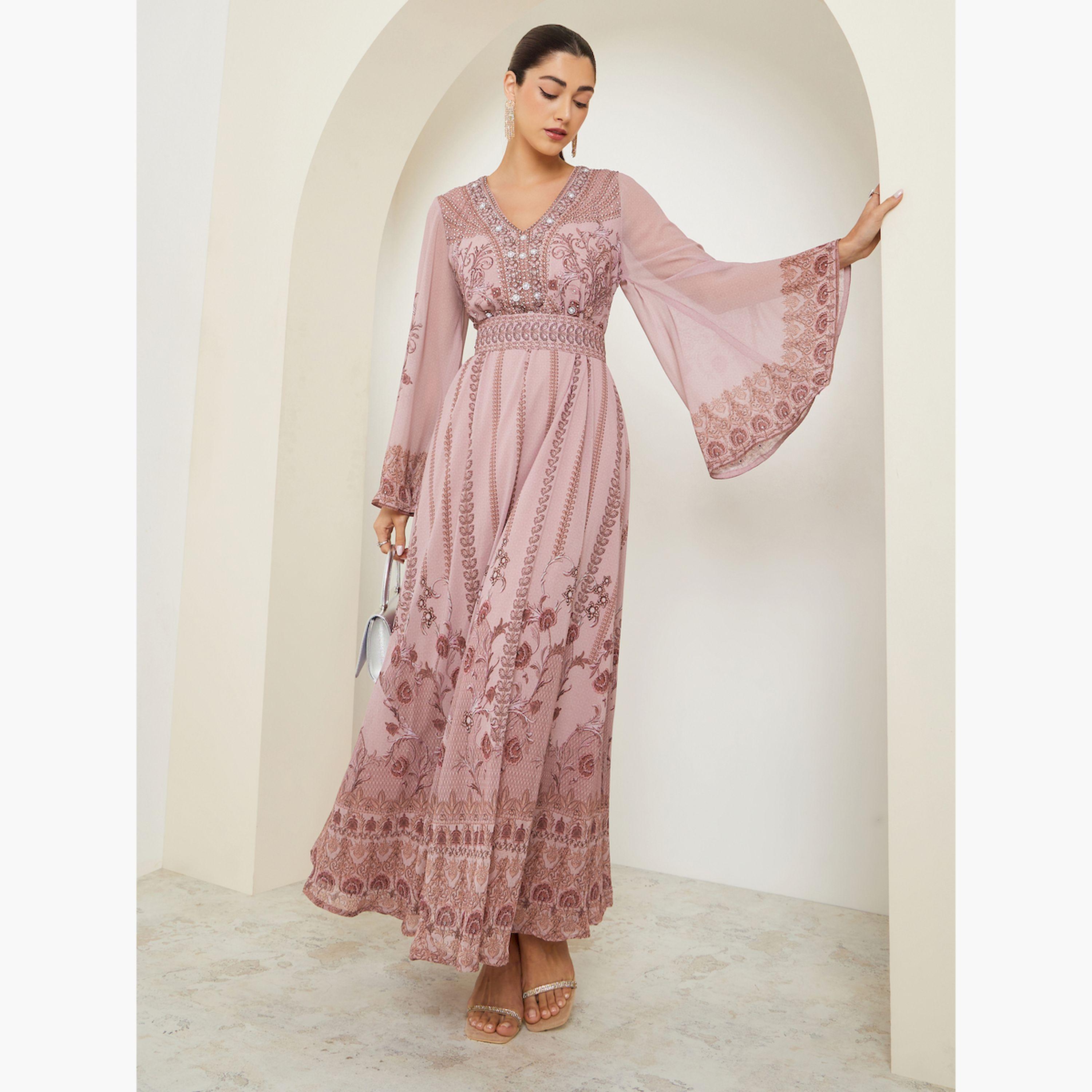 جلابية مطبعة بحافة واسعة وحزام-women-arabicclothing-jalabiyas-image-3