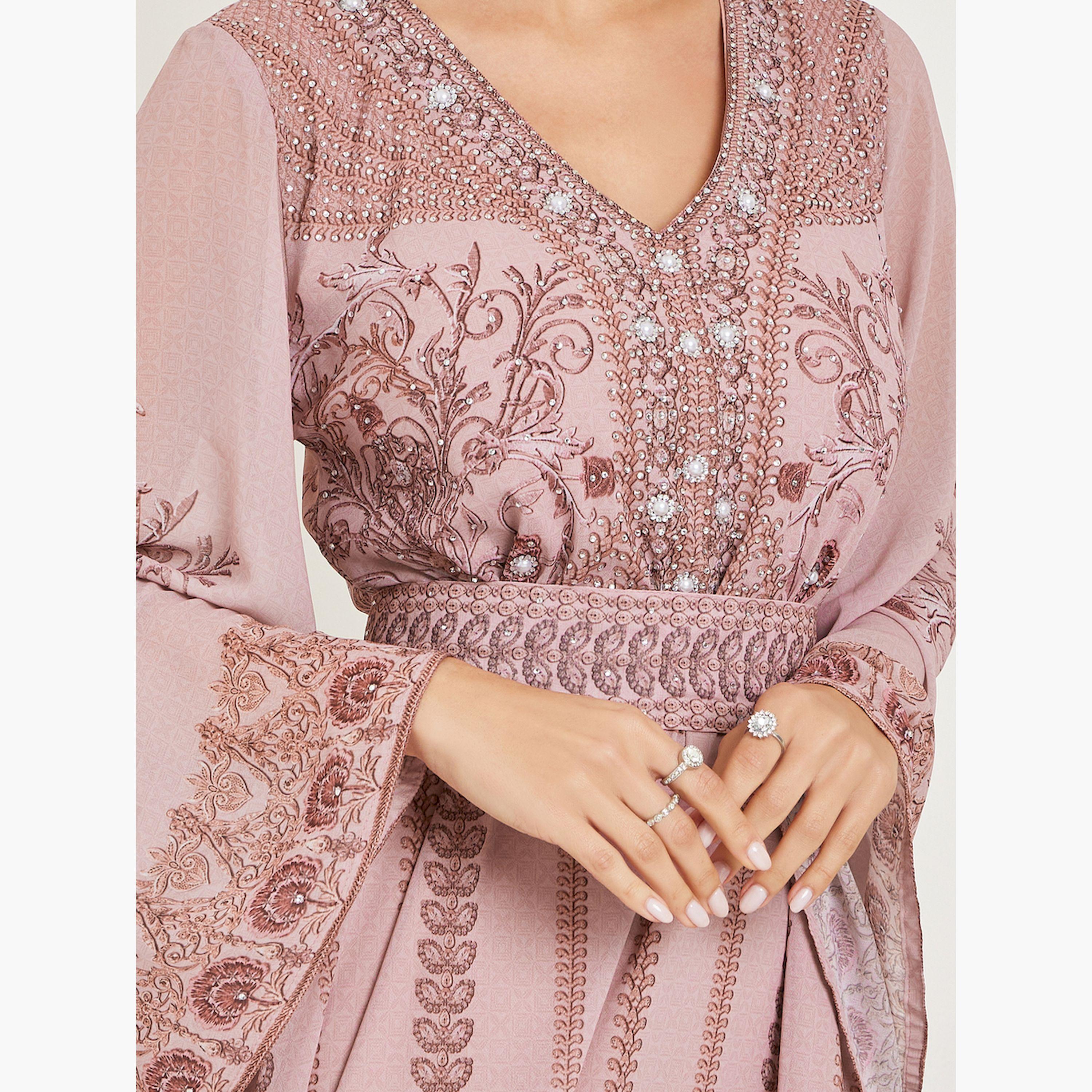 جلابية مطبعة بحافة واسعة وحزام-women-arabicclothing-jalabiyas-image-6