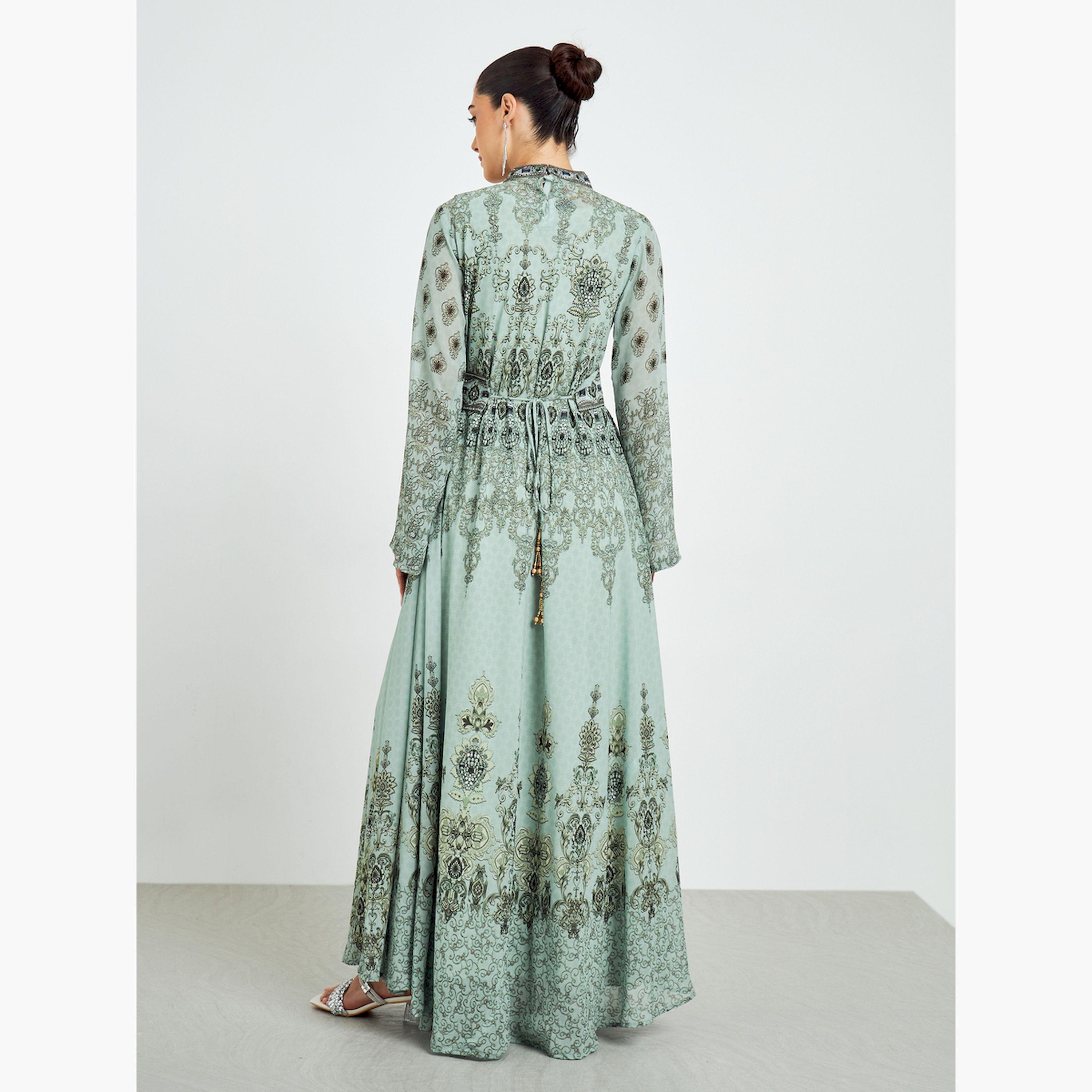 جلابية طويلة بطبعة وأكمام واسعة مع فستان داخلي-women-arabicclothing-jalabiyas-image-5