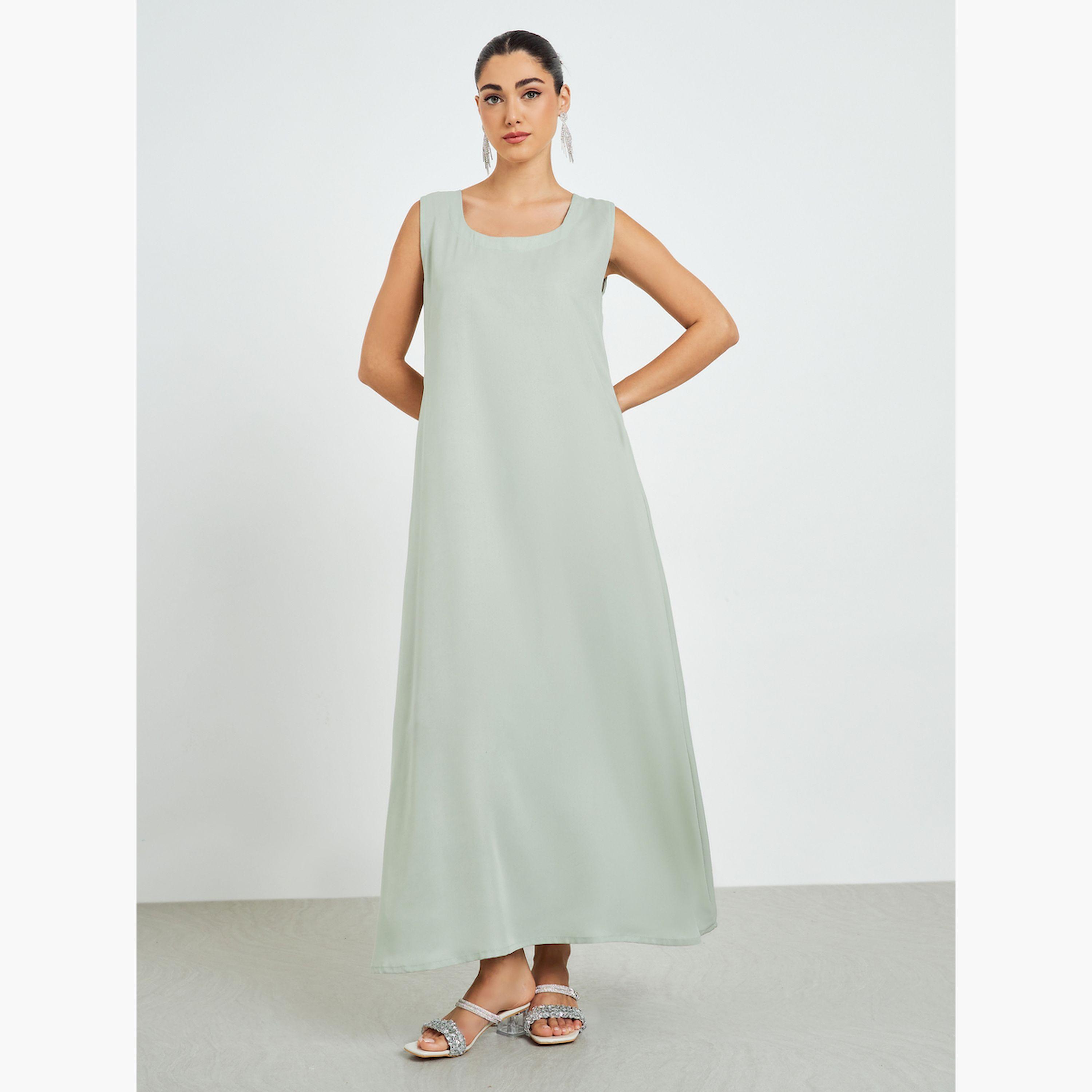 Styli Green Printed Flare Sleeve Jalabiya with Inner Dress-women-arabicclothing-jalabiyas-image-6