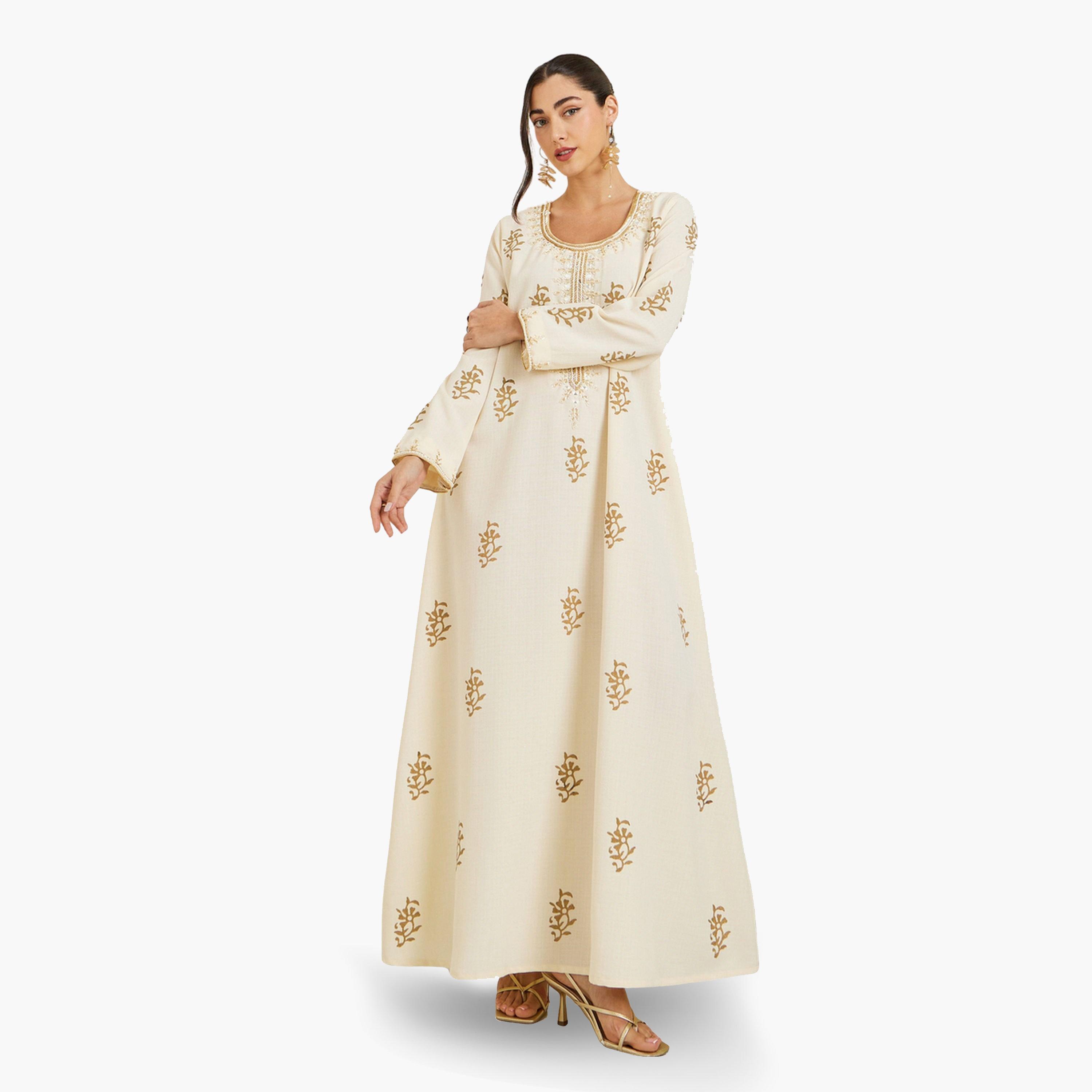 جلابية كريمي مطرزة بحافة واسعة-women-arabicclothing-jalabiyas-image-1