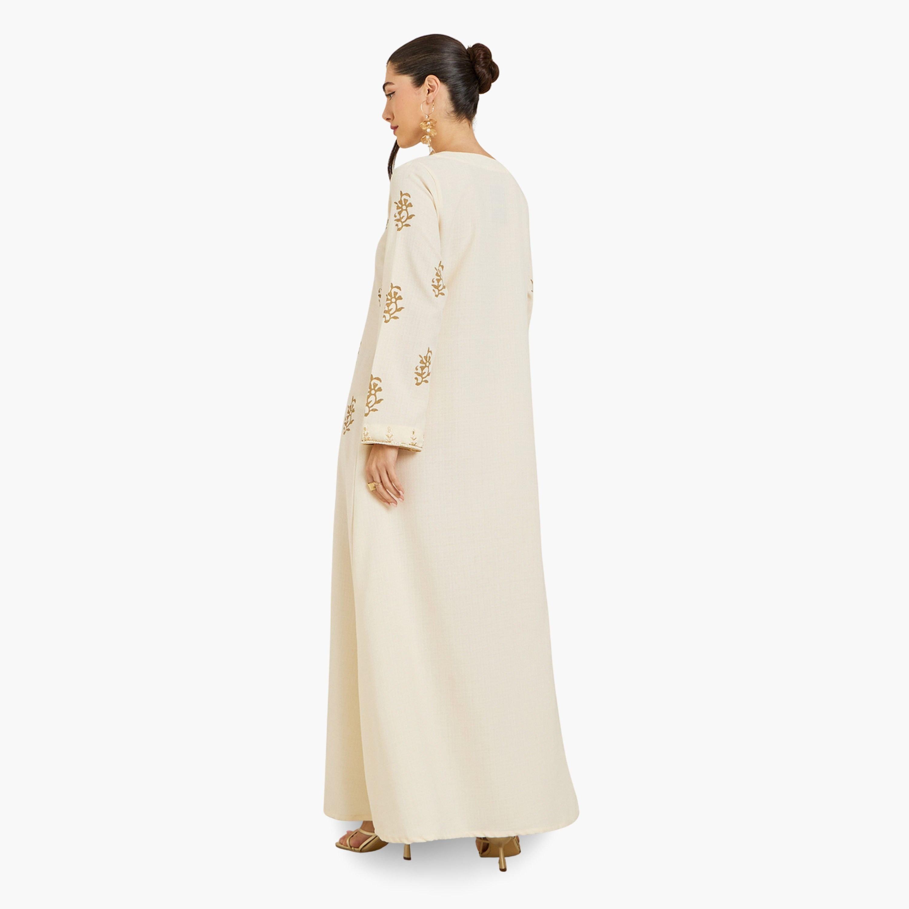 Styli Women Cream Embroidered A-Line Jalabiya-women-arabicclothing-jalabiyas-image-5