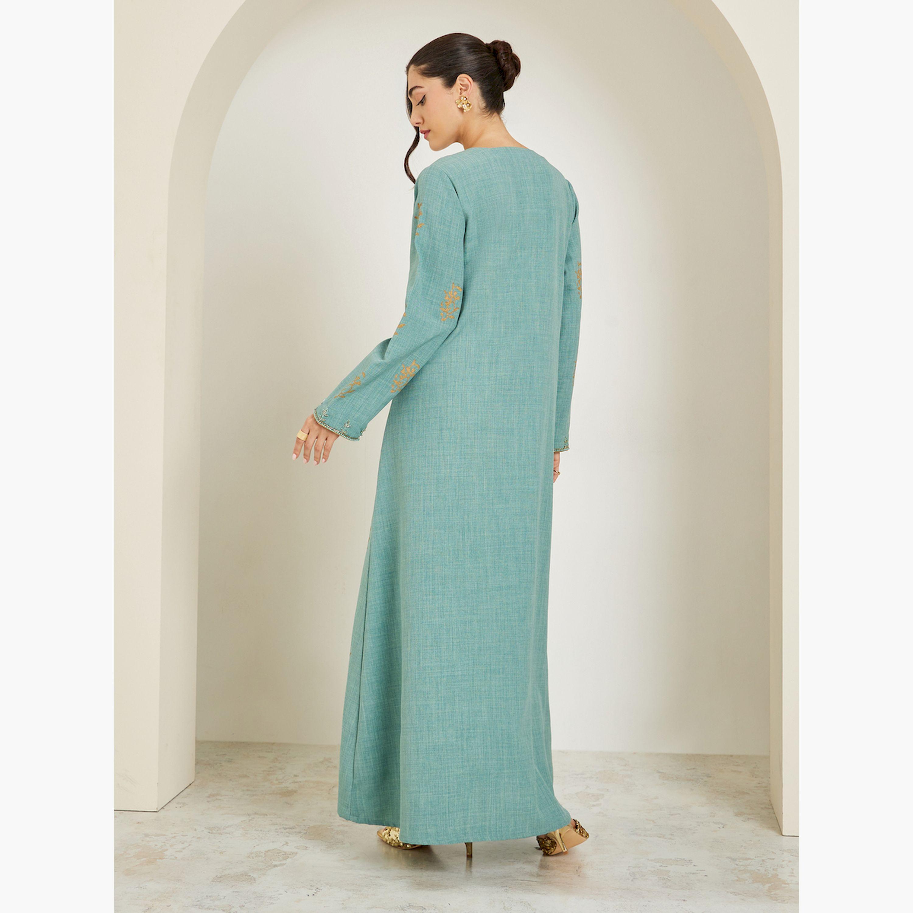 Styli Green Embroidered A-Line Jalabiya-women-arabicclothing-jalabiyas-image-4