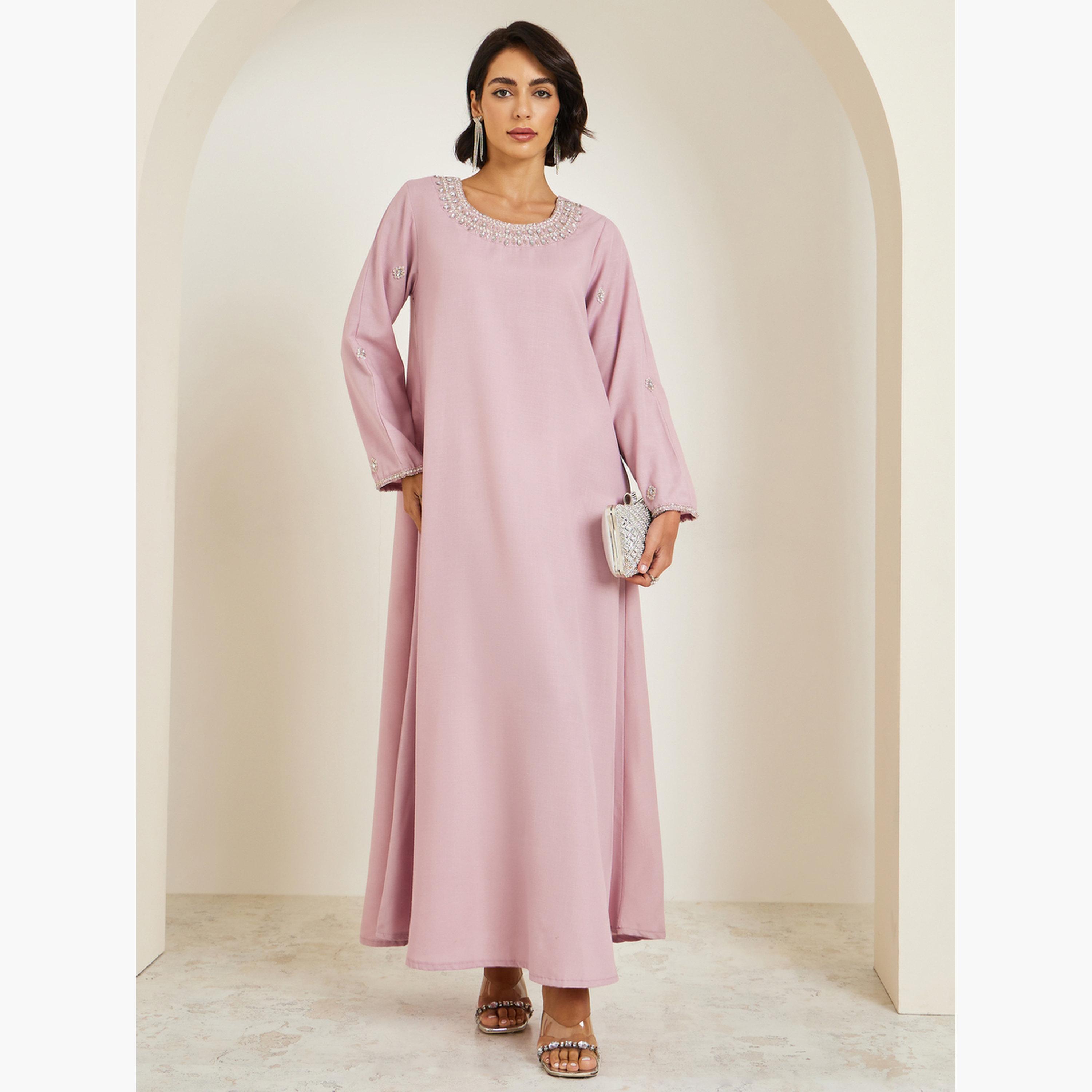 Styli Women Pink Embellished A-Line Jalabiya-women-arabicclothing-jalabiyas-image-3