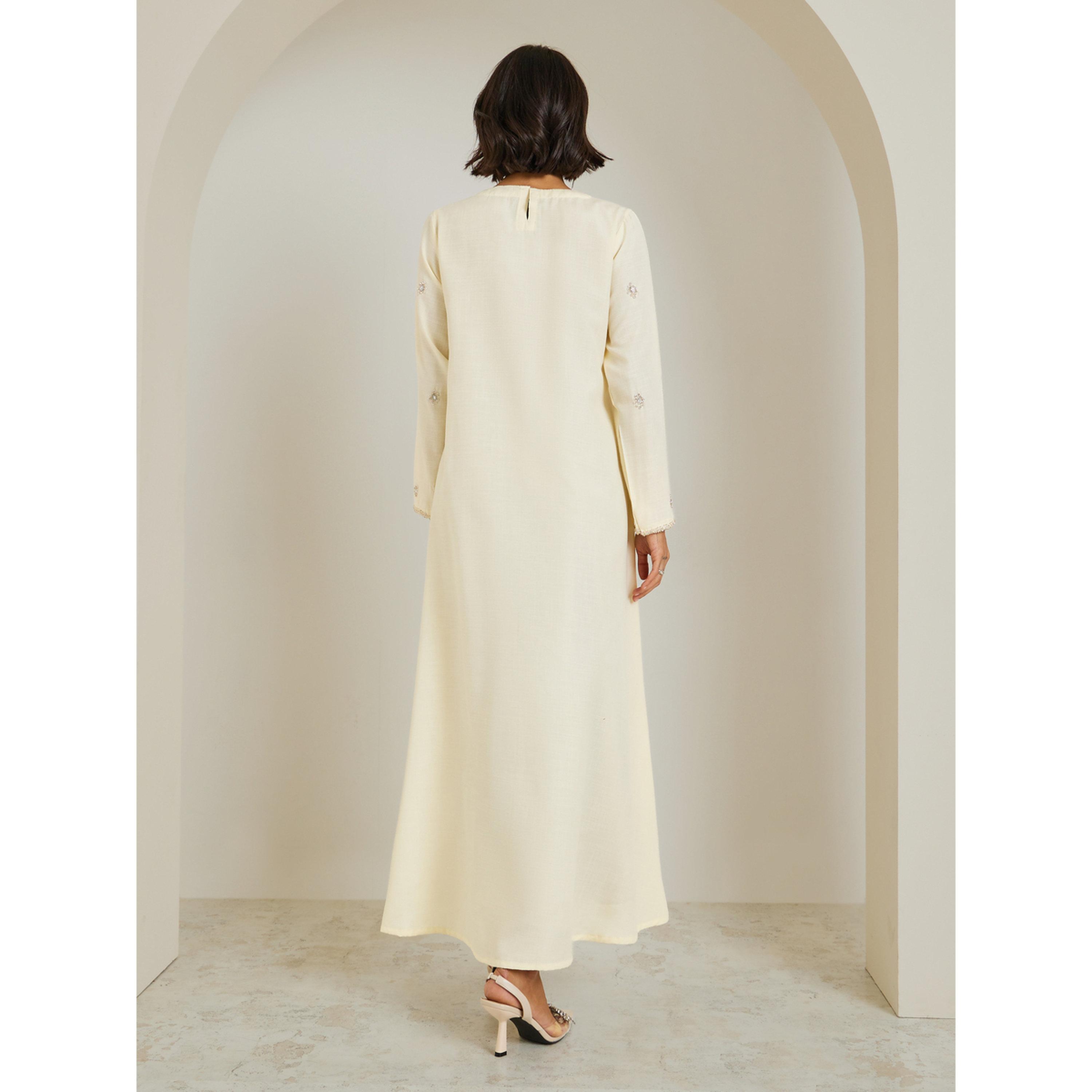 Styli Women Yellow Linen Embellished Jalabiya-women-arabicclothing-jalabiyas-image-5