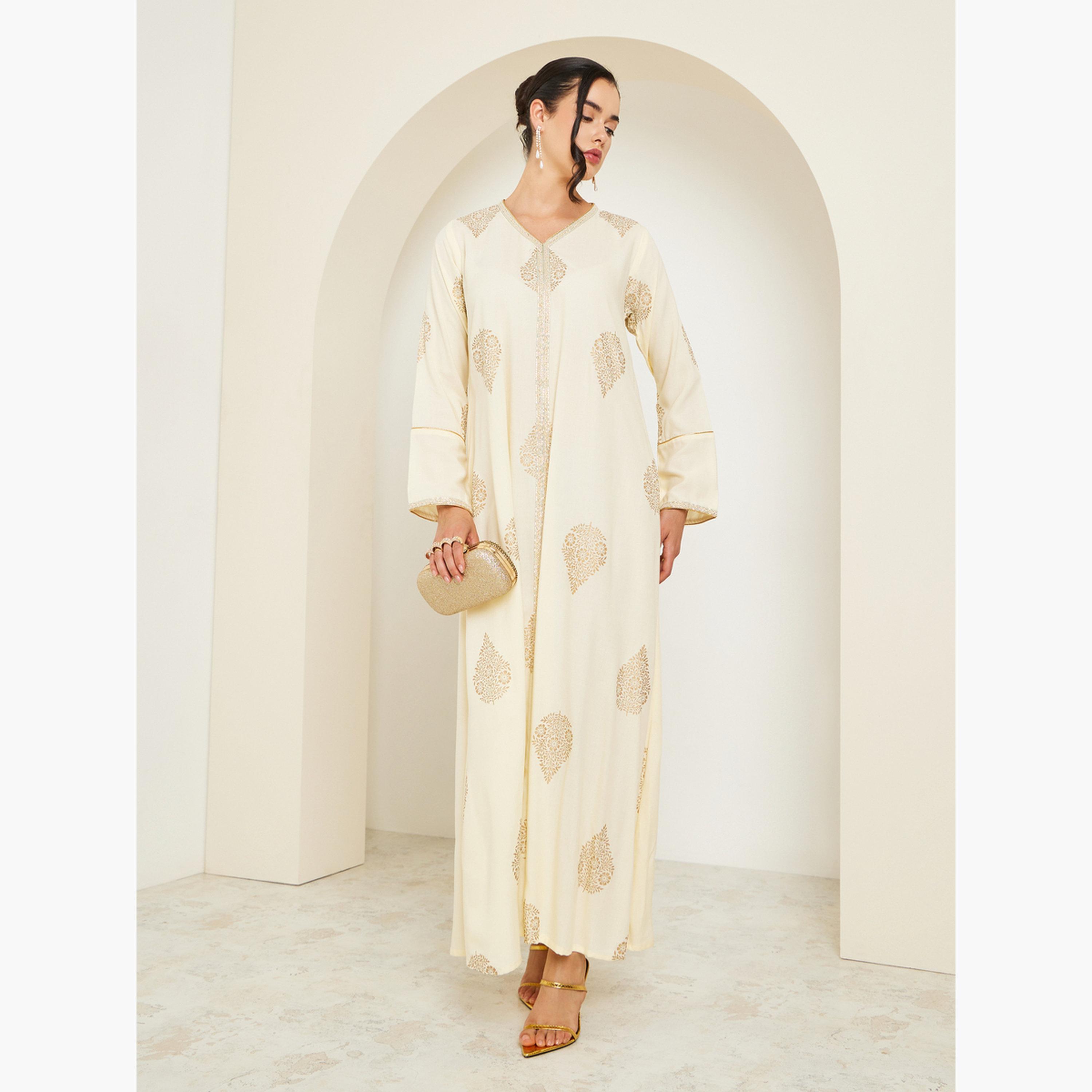 جلابية بطبعة بيزلي للنساء-women-arabicclothing-jalabiyas-image-3
