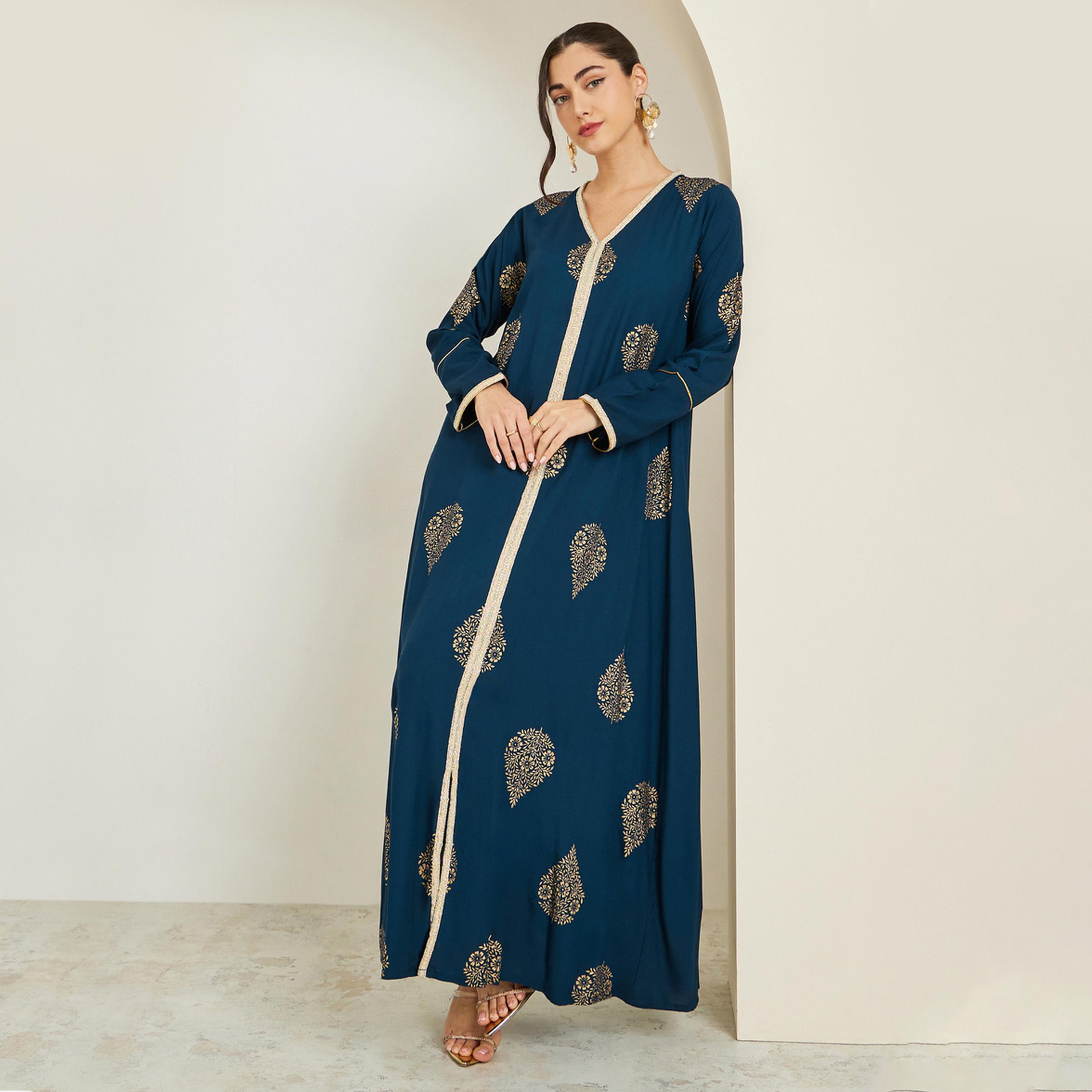 جلابية بحافة واسعة وطبعة فويل-women-arabicclothing-jalabiyas-image-1