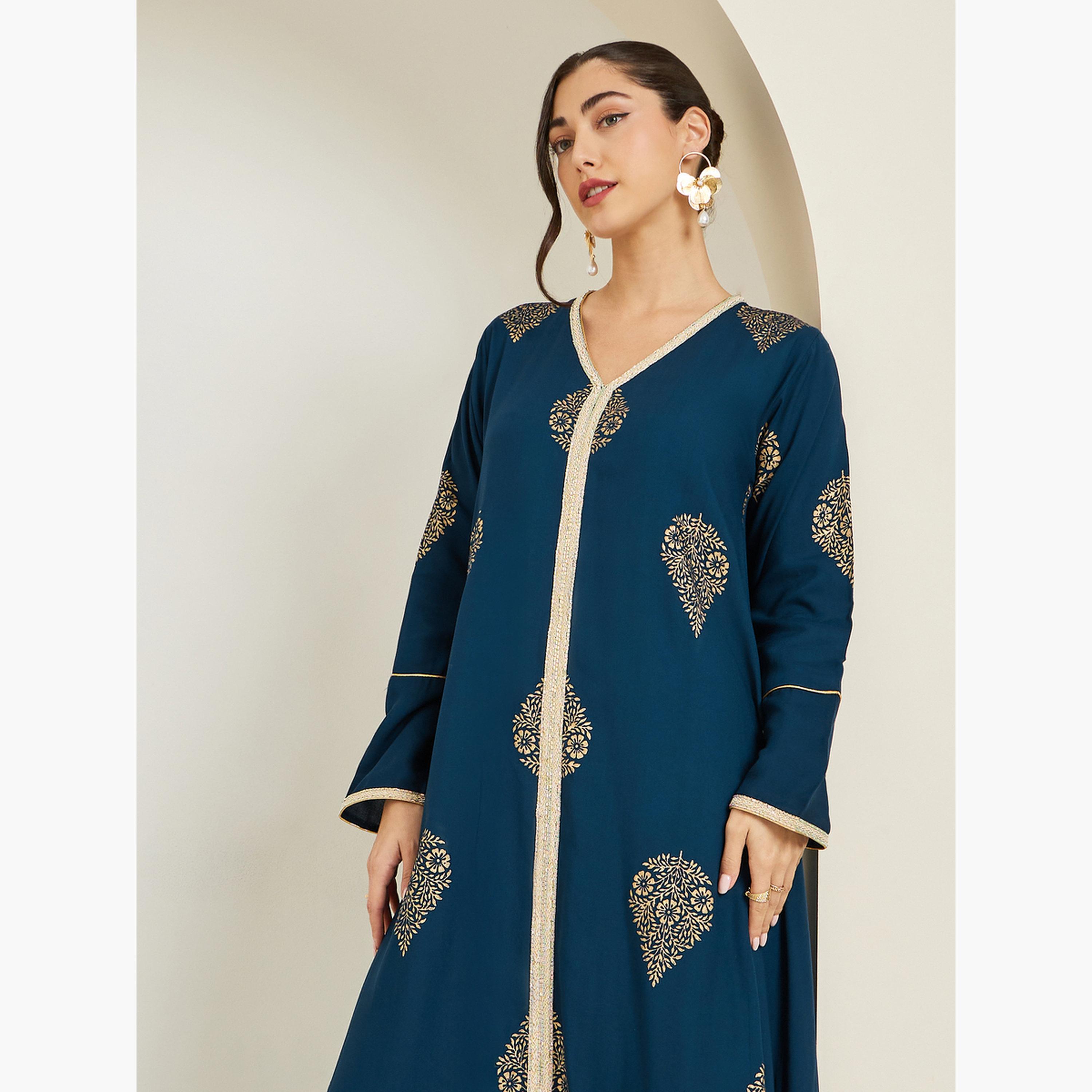 جلابية بحافة واسعة وطبعة فويل-women-arabicclothing-jalabiyas-image-2