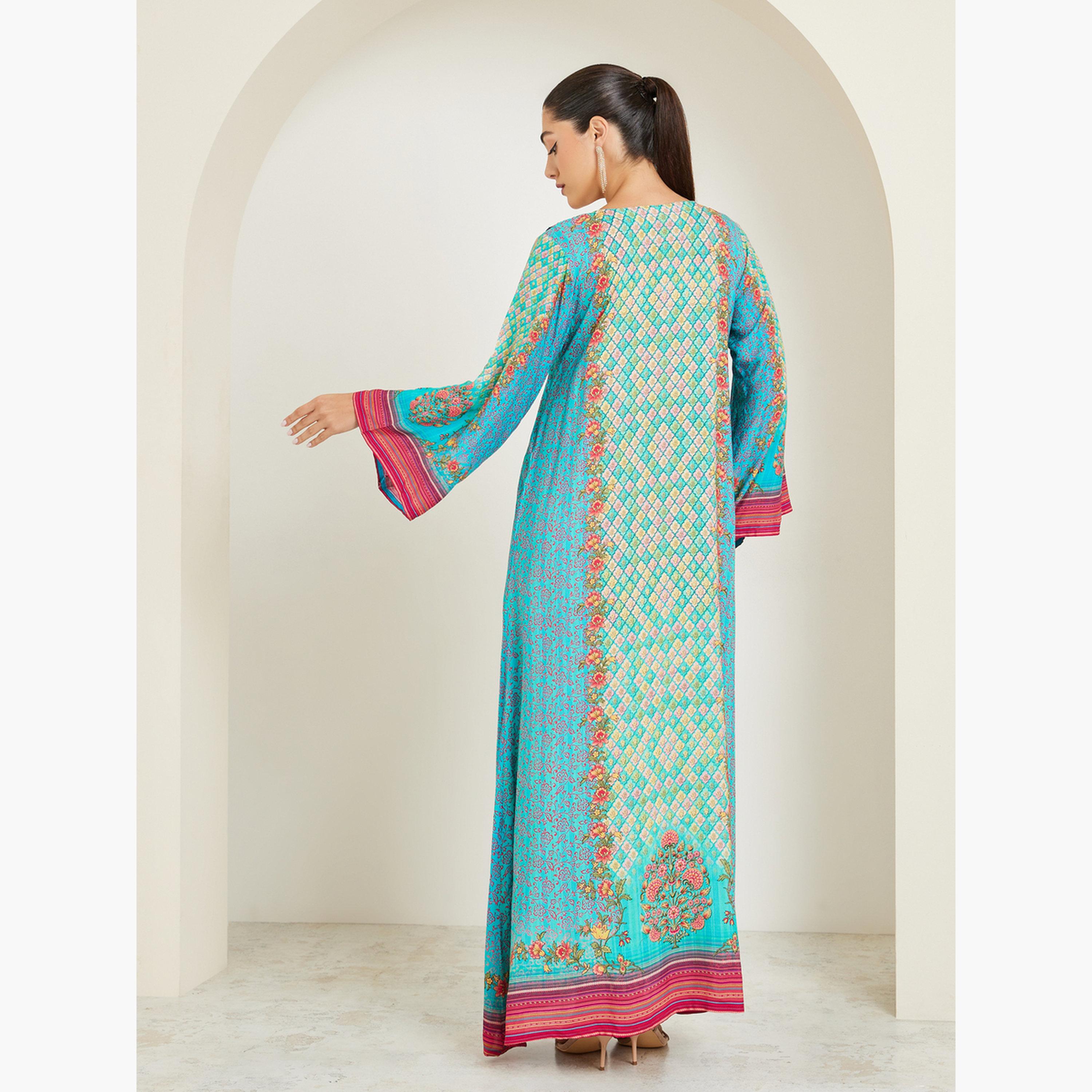 Styli Blue Printed A-Line Jalabiya-women-arabicclothing-jalabiyas-image-5