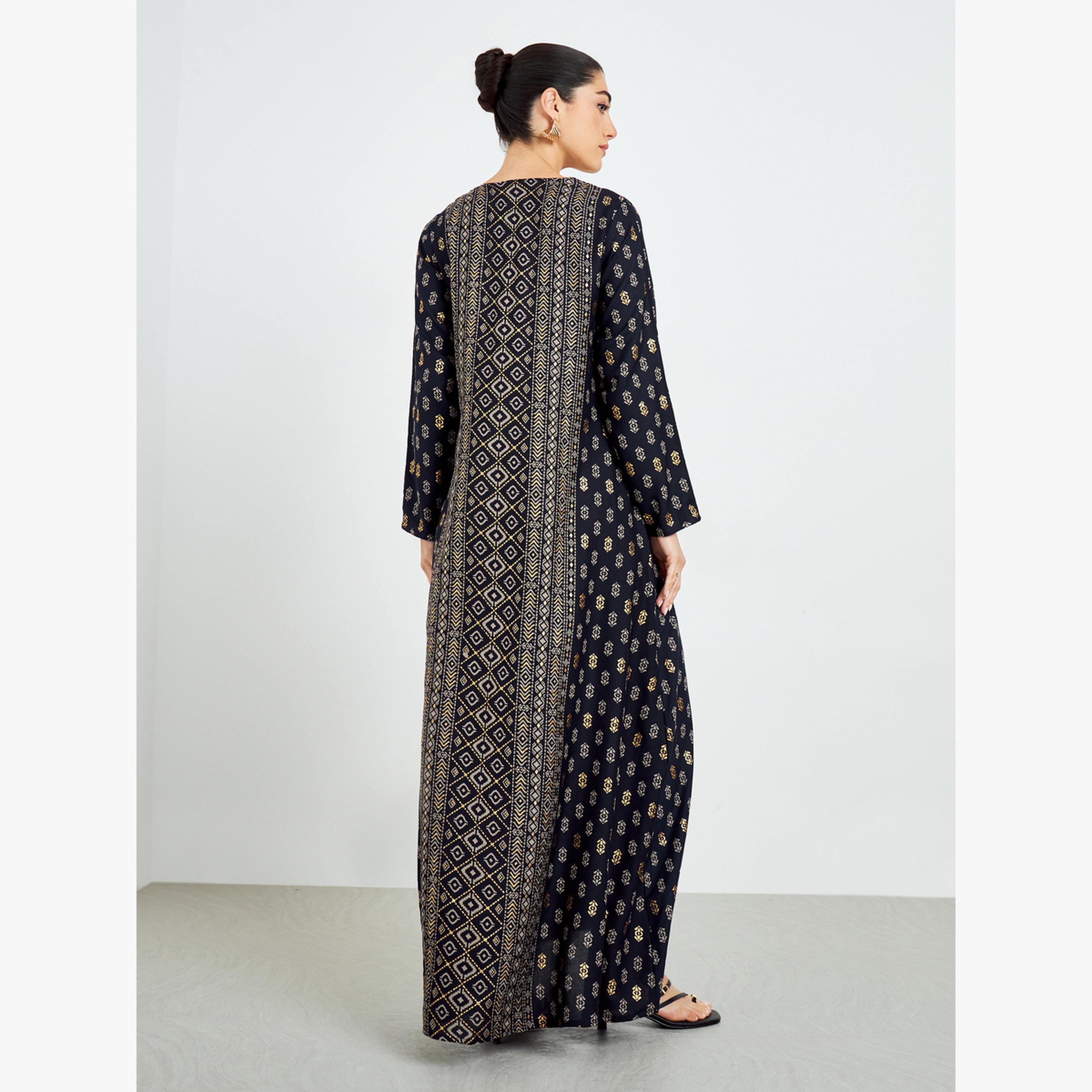 جلابية بياقة سويت هارت وطبعة رقائق معدنية-women-arabicclothing-jalabiyas-image-4