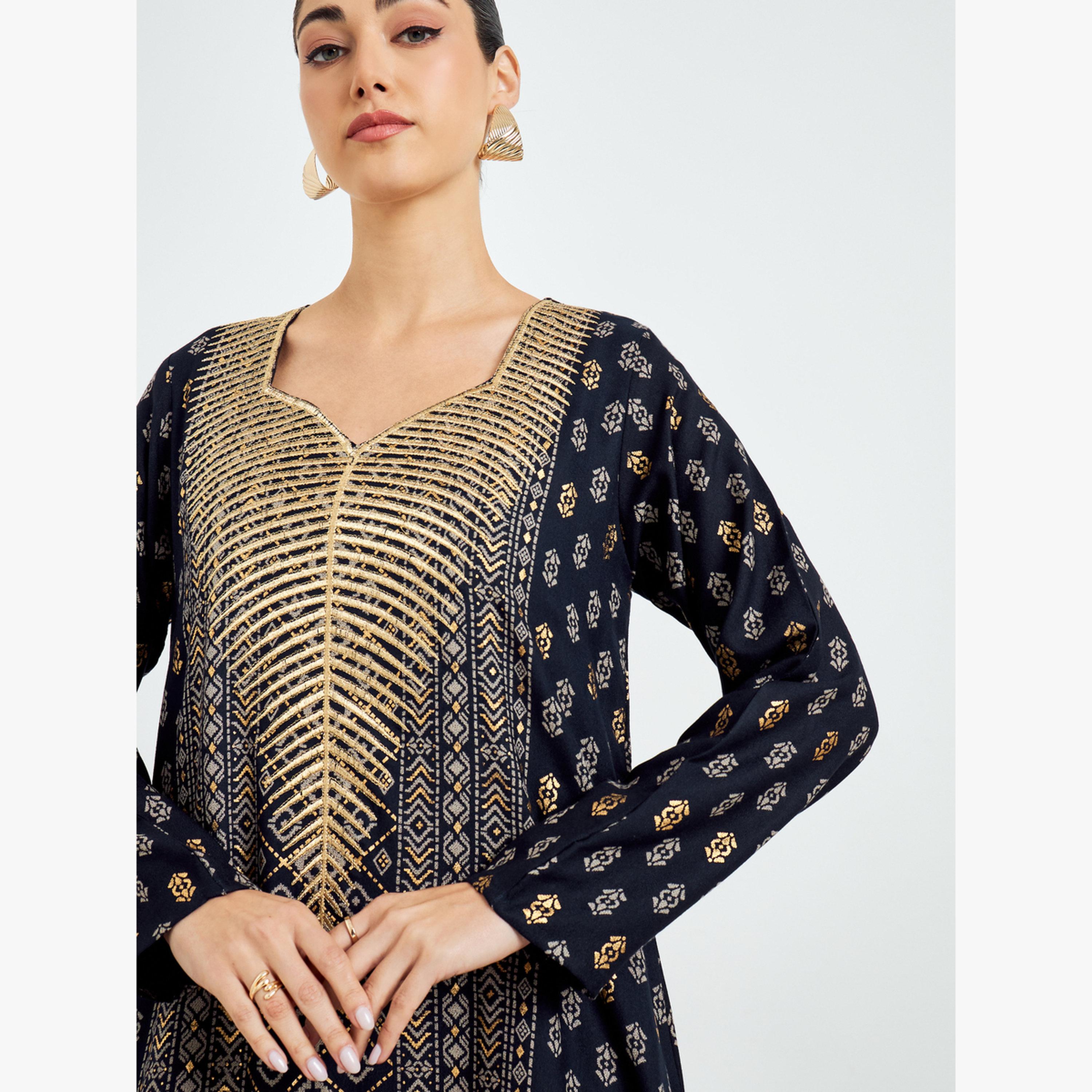 جلابية بياقة سويت هارت وطبعة رقائق معدنية-women-arabicclothing-jalabiyas-image-5