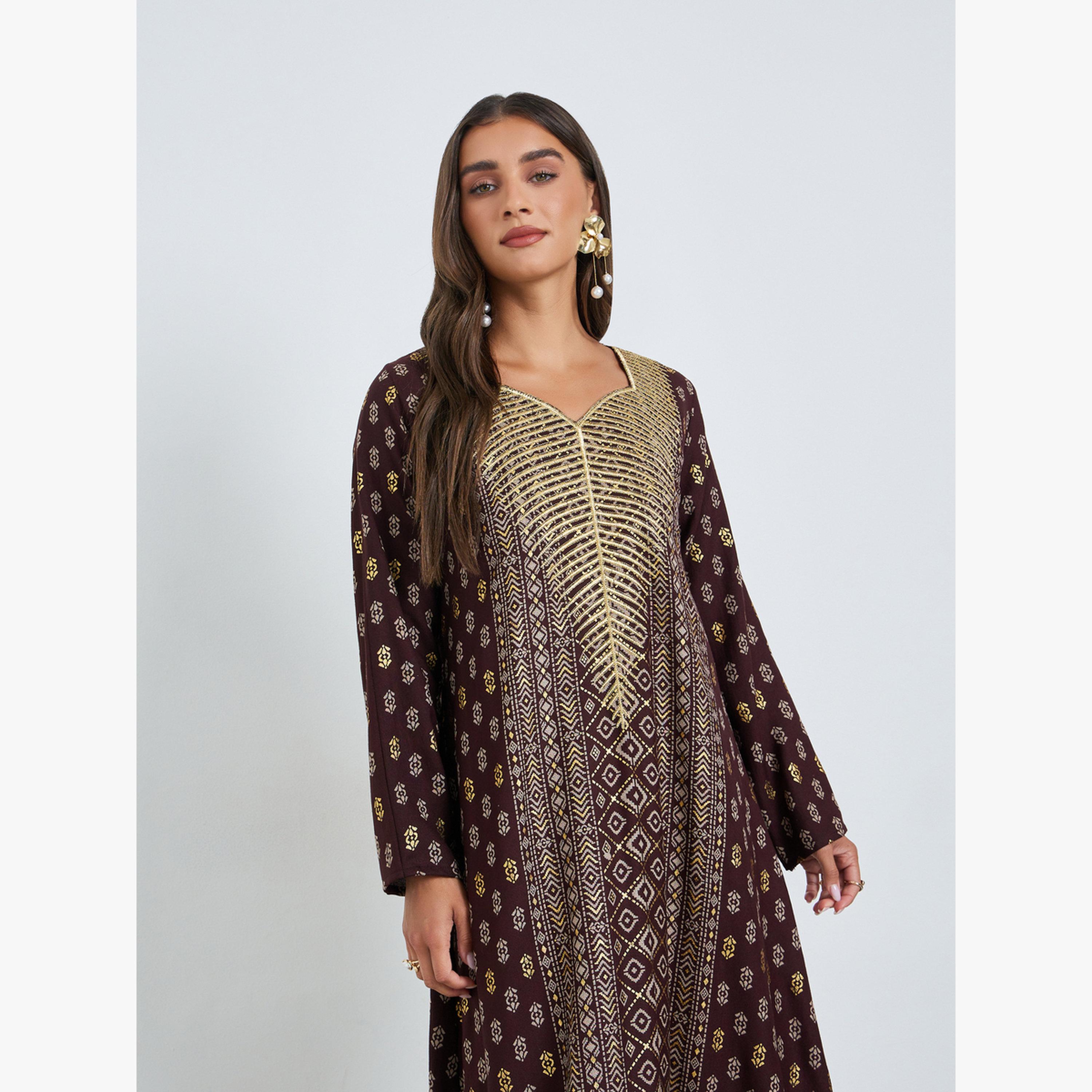 جلابية بطبعة فويل-women-arabicclothing-jalabiyas-image-2