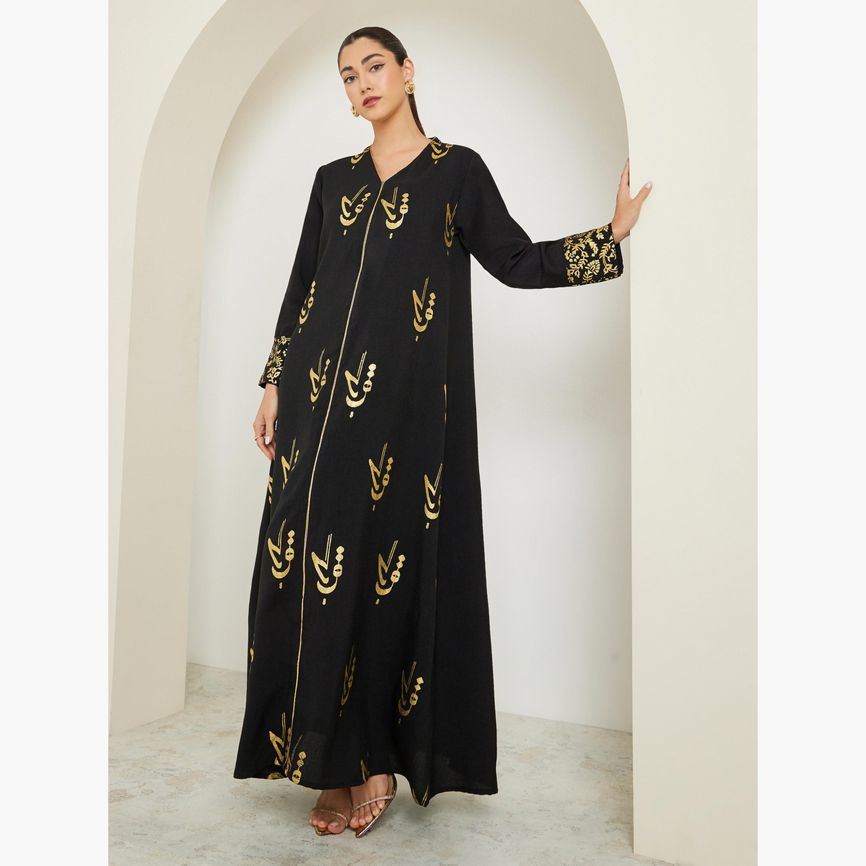 جلابية طويلة بطبعة فويل-women-arabicclothing-jalabiyas-image-1