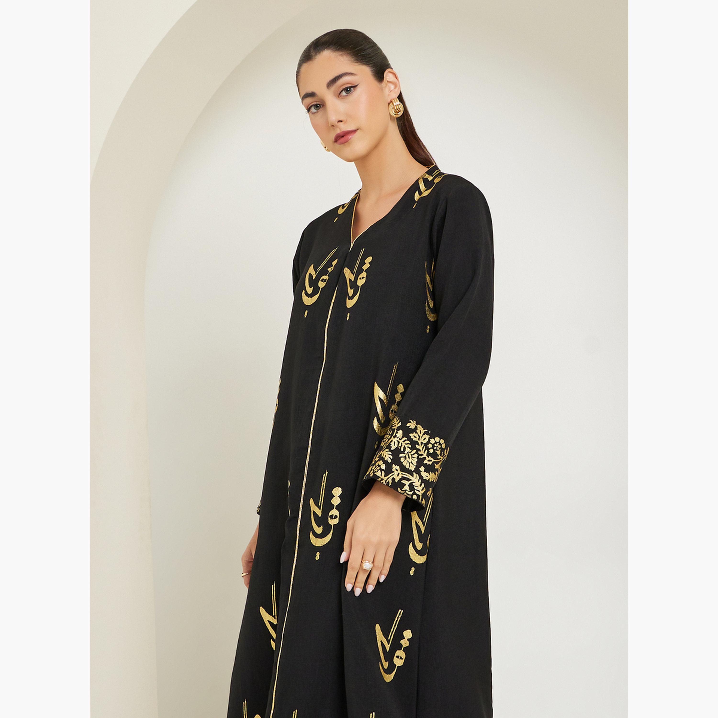 جلابية طويلة بطبعة فويل-women-arabicclothing-jalabiyas-image-2