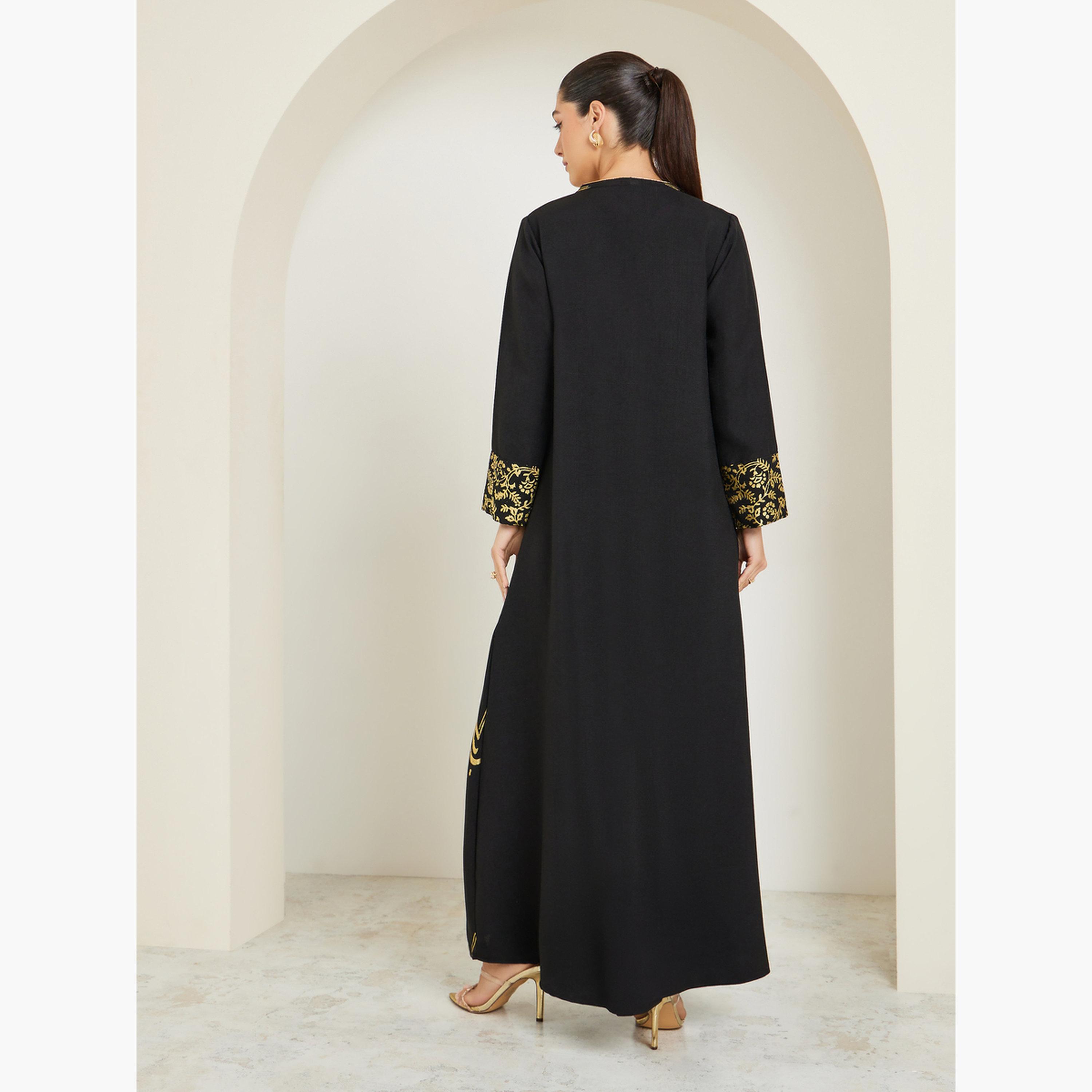 Styli Black Maxi Jalabiya with Foil Print-women-arabicclothing-jalabiyas-image-5