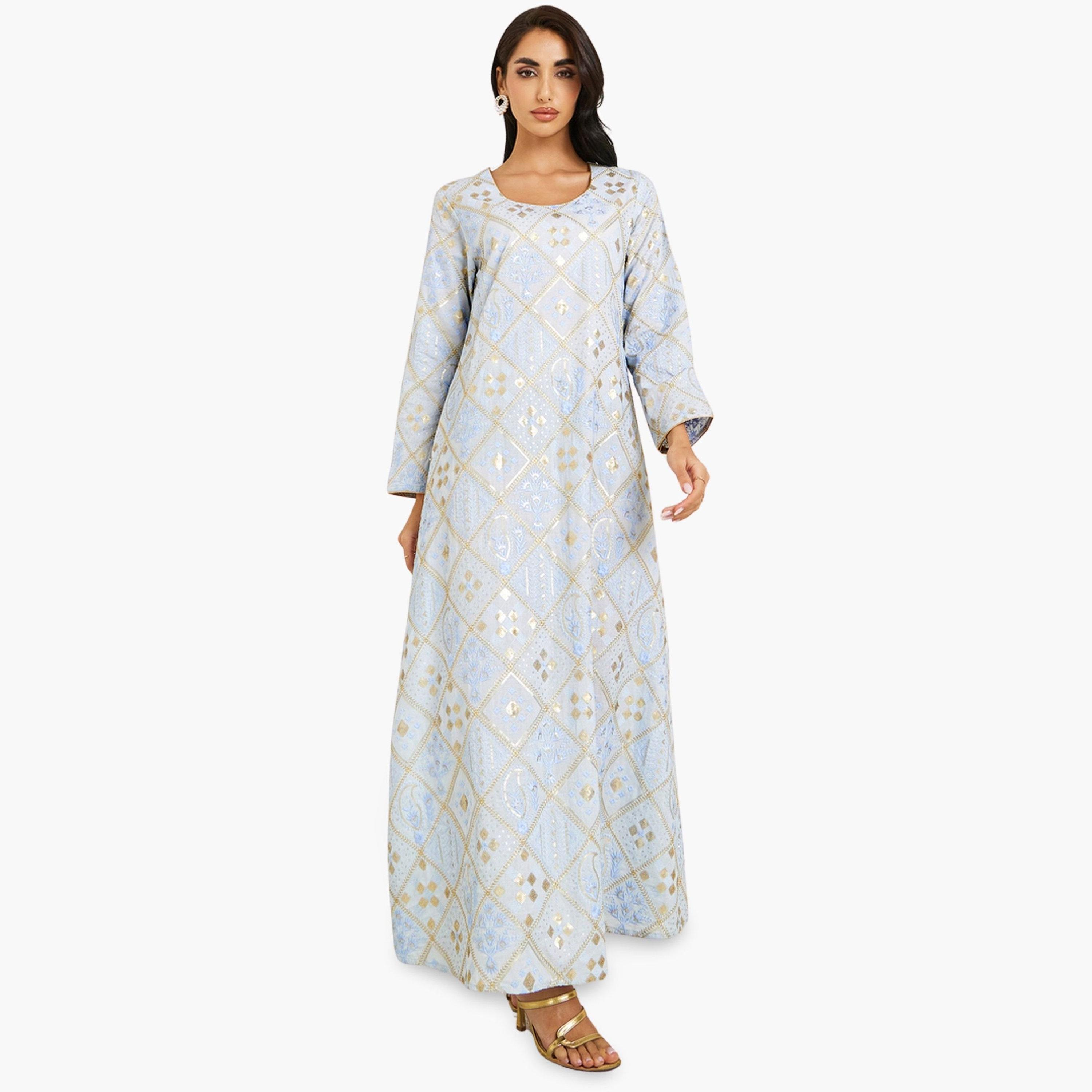 Styli Women Blue Embroidered Jalabiya-women-arabicclothing-jalabiyas-image-1
