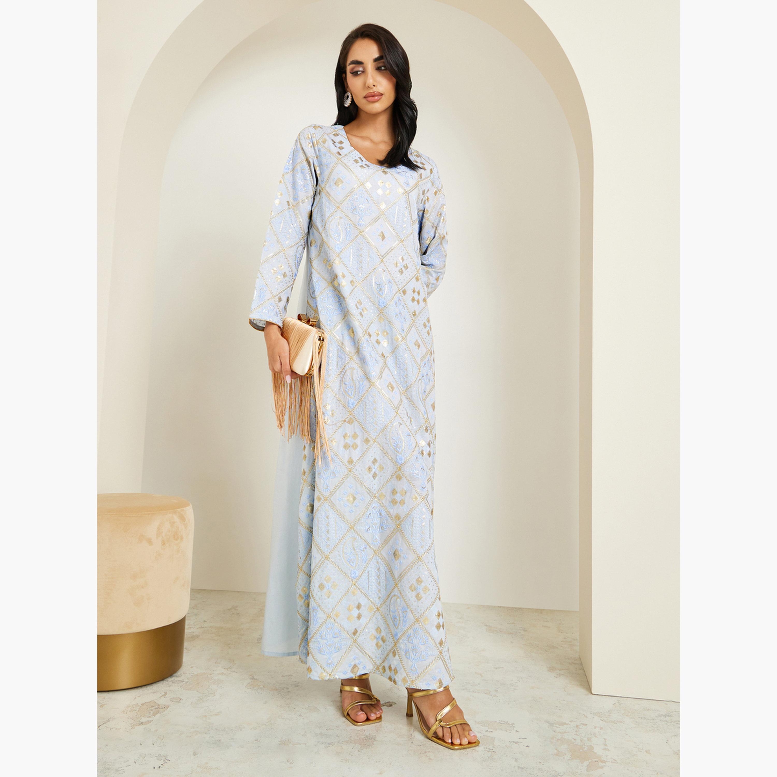 Styli Women Blue Embroidered Jalabiya-women-arabicclothing-jalabiyas-image-3