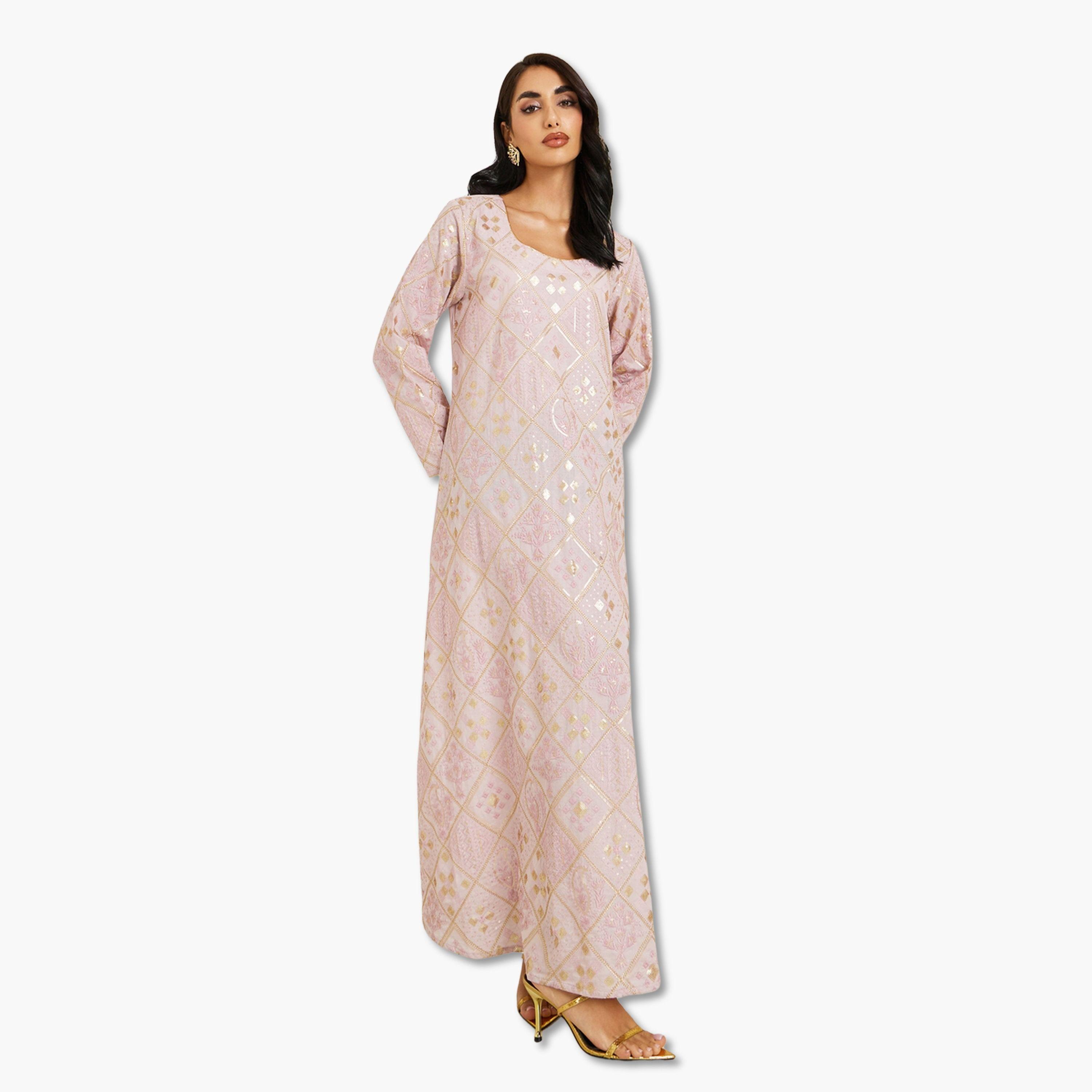 Styli Women Pink Embroidered Jalabiya-women-arabicclothing-jalabiyas-image-1
