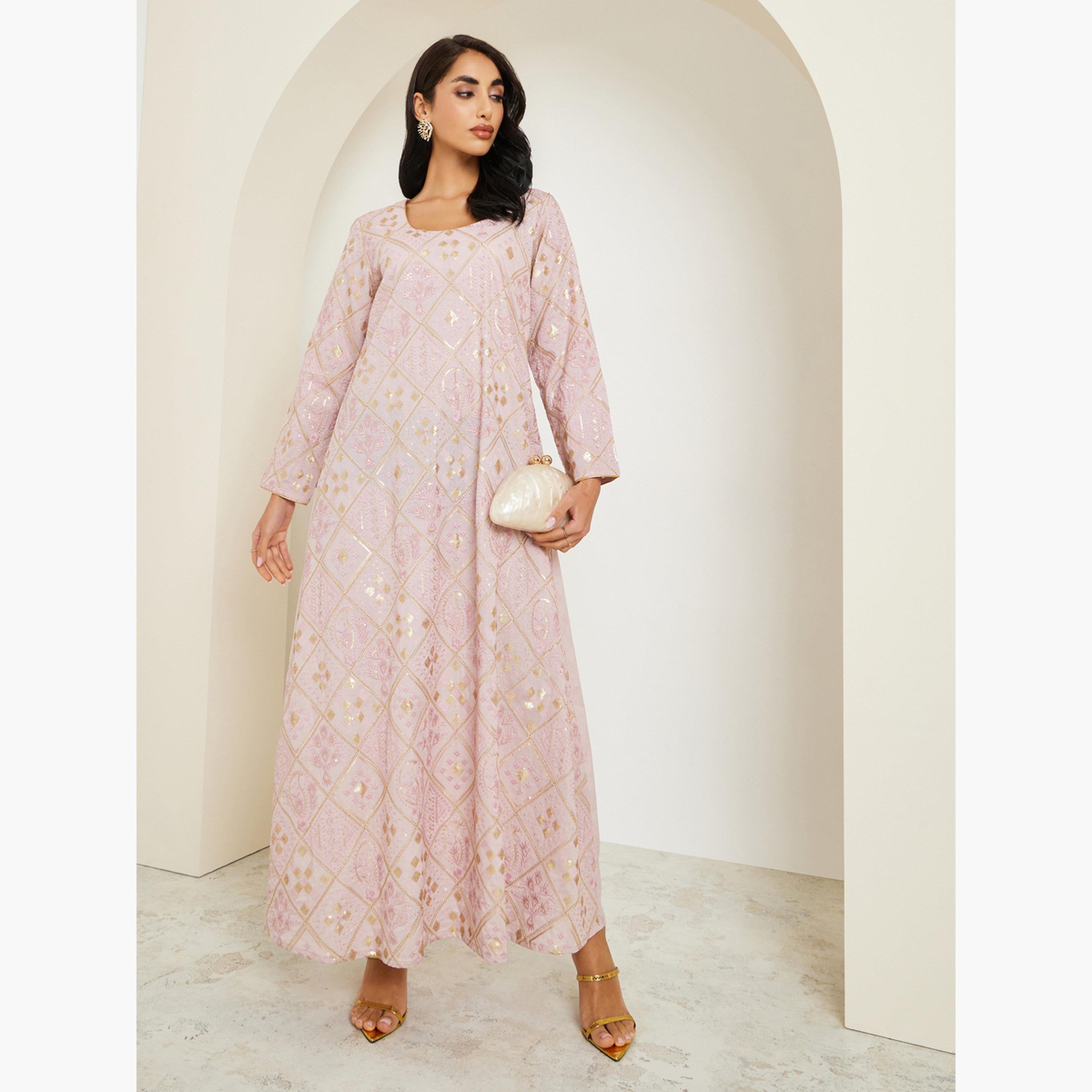 Styli Women Pink Embroidered Jalabiya-women-arabicclothing-jalabiyas-image-2