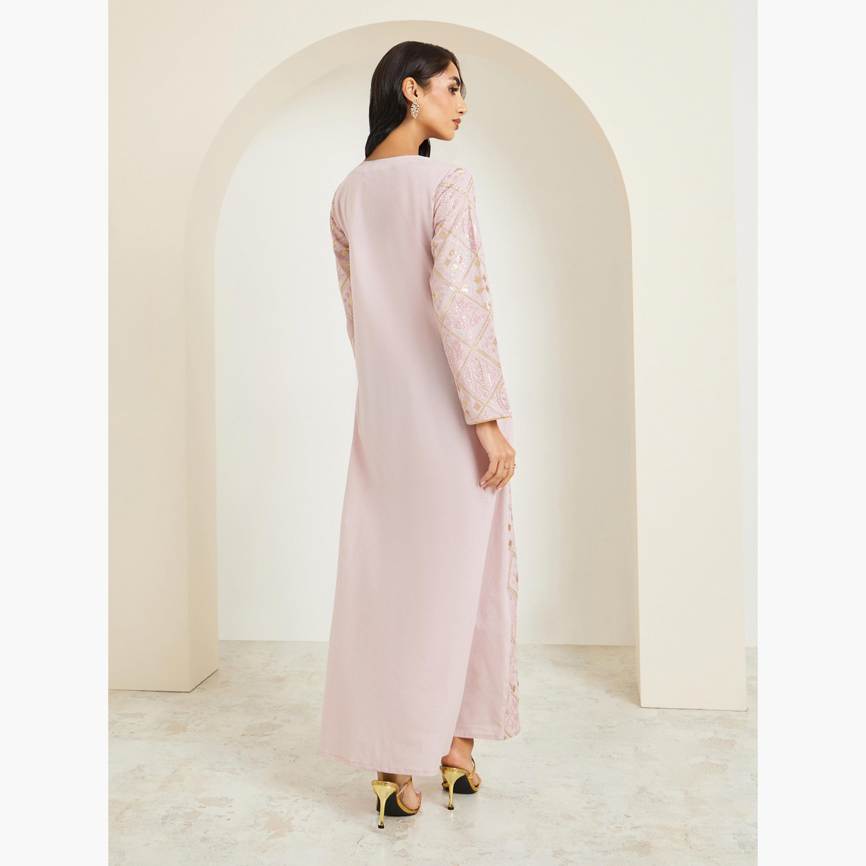 Styli Women Pink Embroidered Jalabiya-women-arabicclothing-jalabiyas-image-6