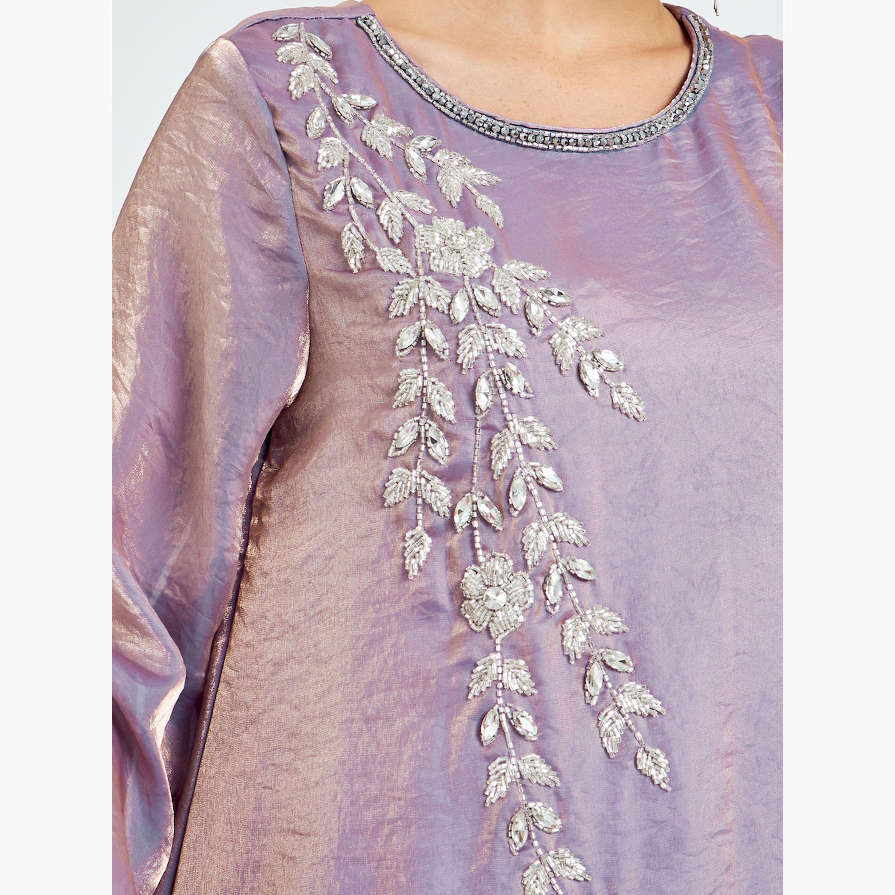 Styli Lilac Embroidered A-Line Jalabiya-women-arabicclothing-jalabiyas-image-5