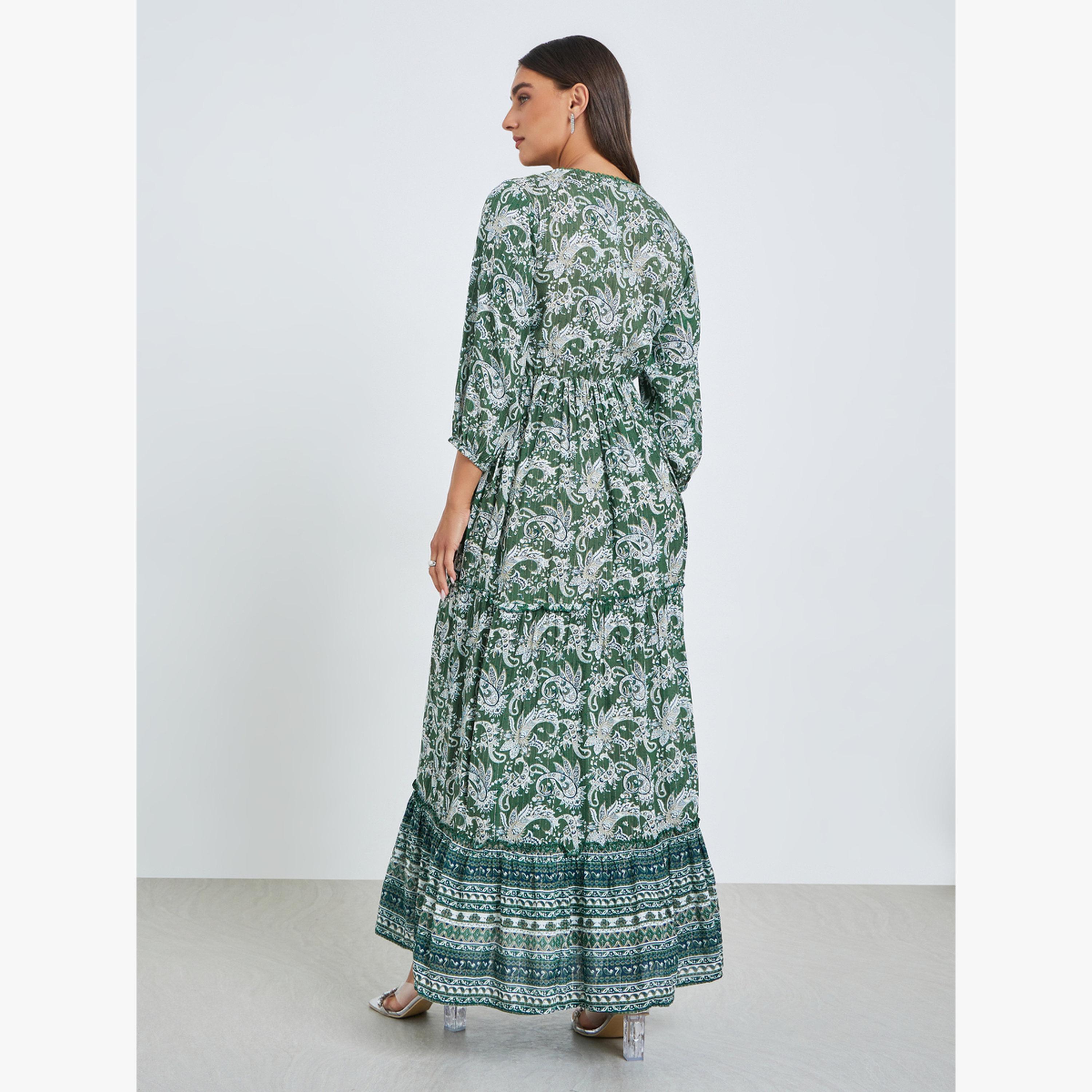 Styli Green Paisley Print Tiered Maxi Dress-women-clothing-dresses-image-4