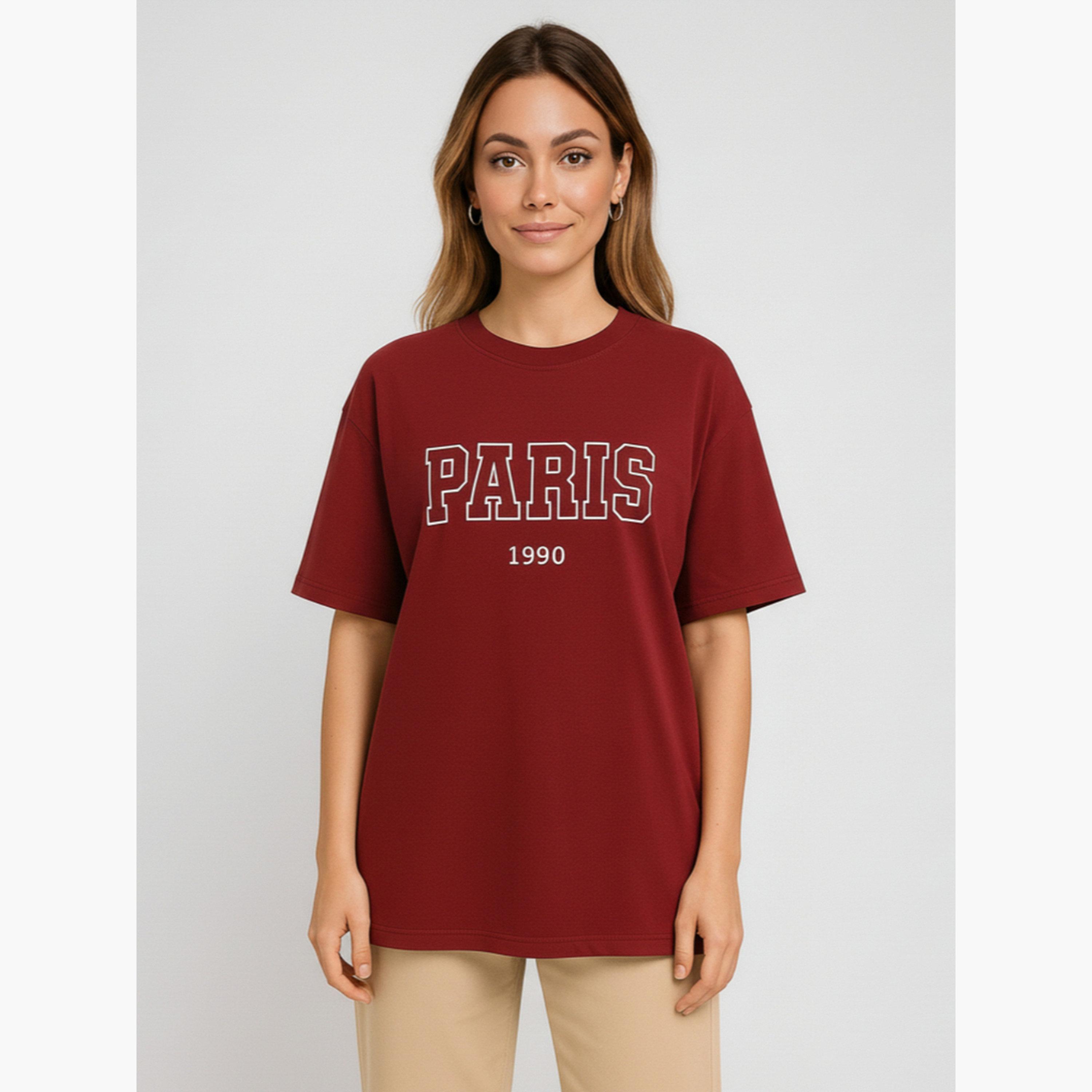 PAUSE Women Maroon Paris Graphic Print T-Shirt-women-clothing-tshirts-image-1