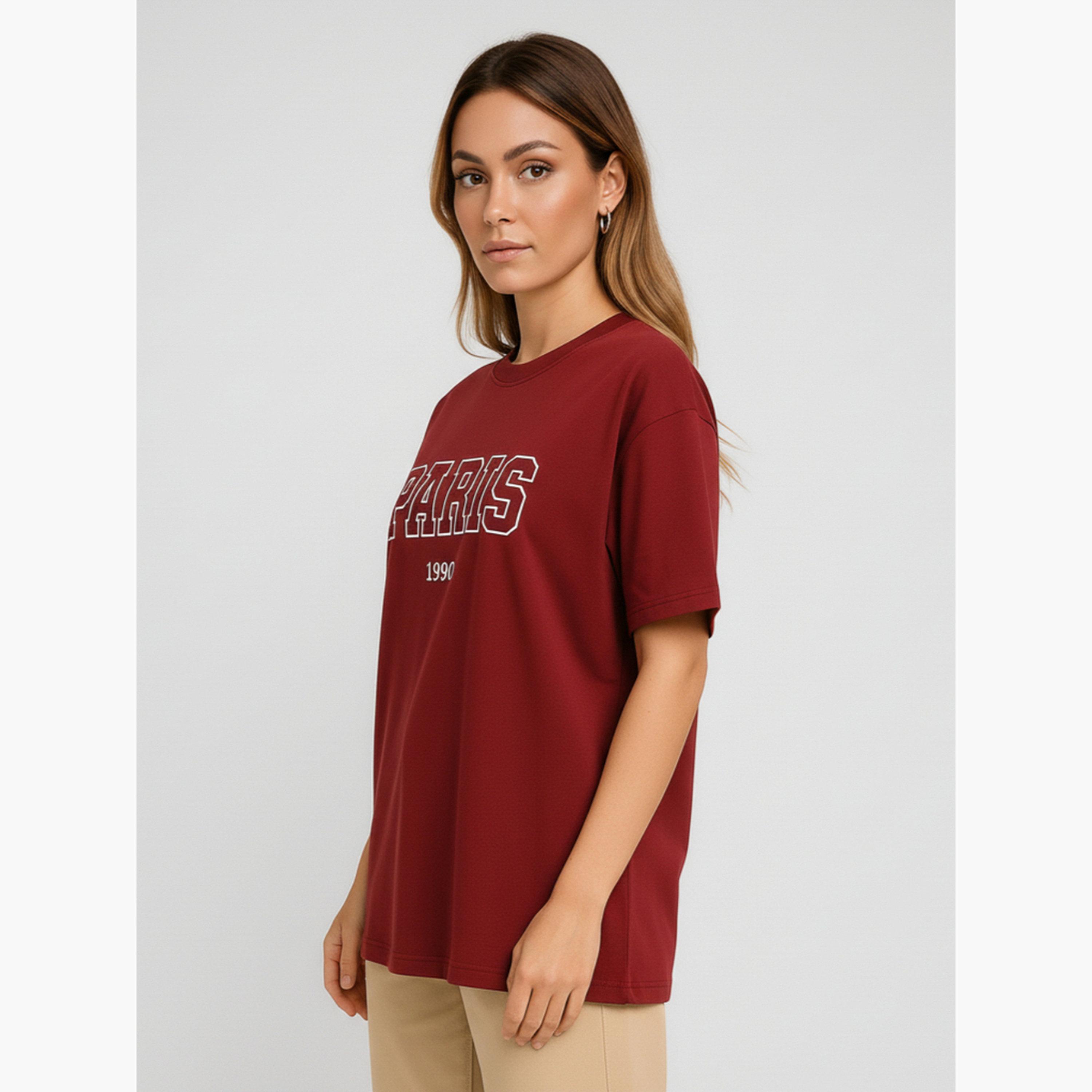 PAUSE Women Maroon Paris Graphic Print T-Shirt-women-clothing-tshirts-image-2