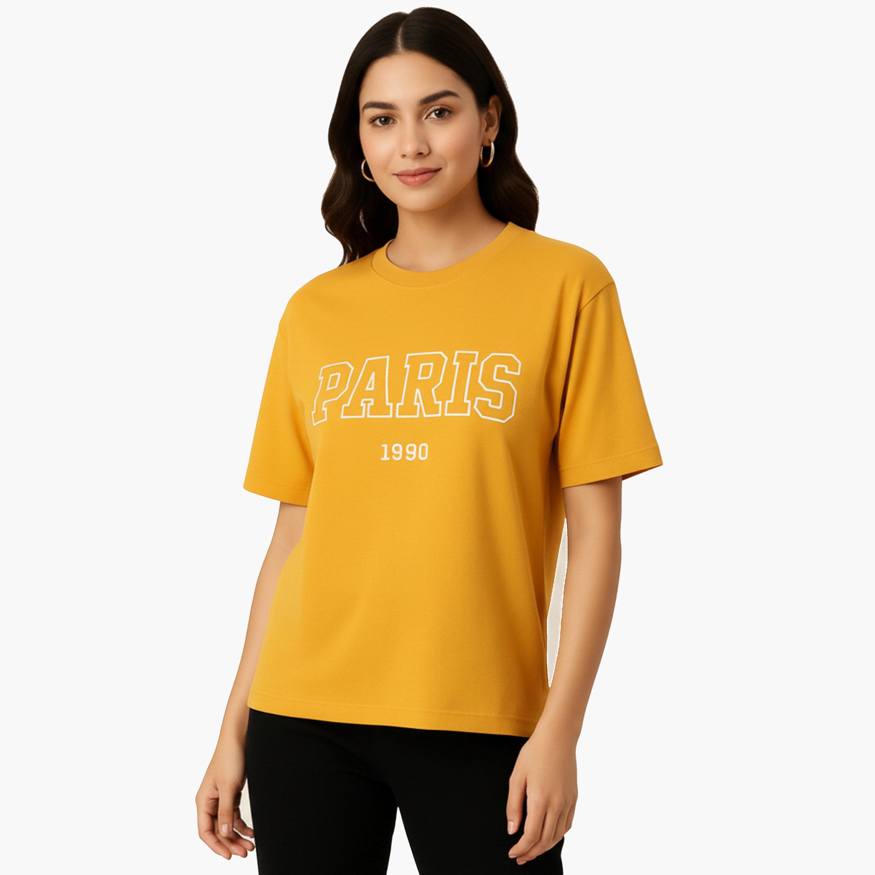 PAUSE Women Mustard Yellow Paris Graphic T-Shirt-women-clothing-tshirts-image-1