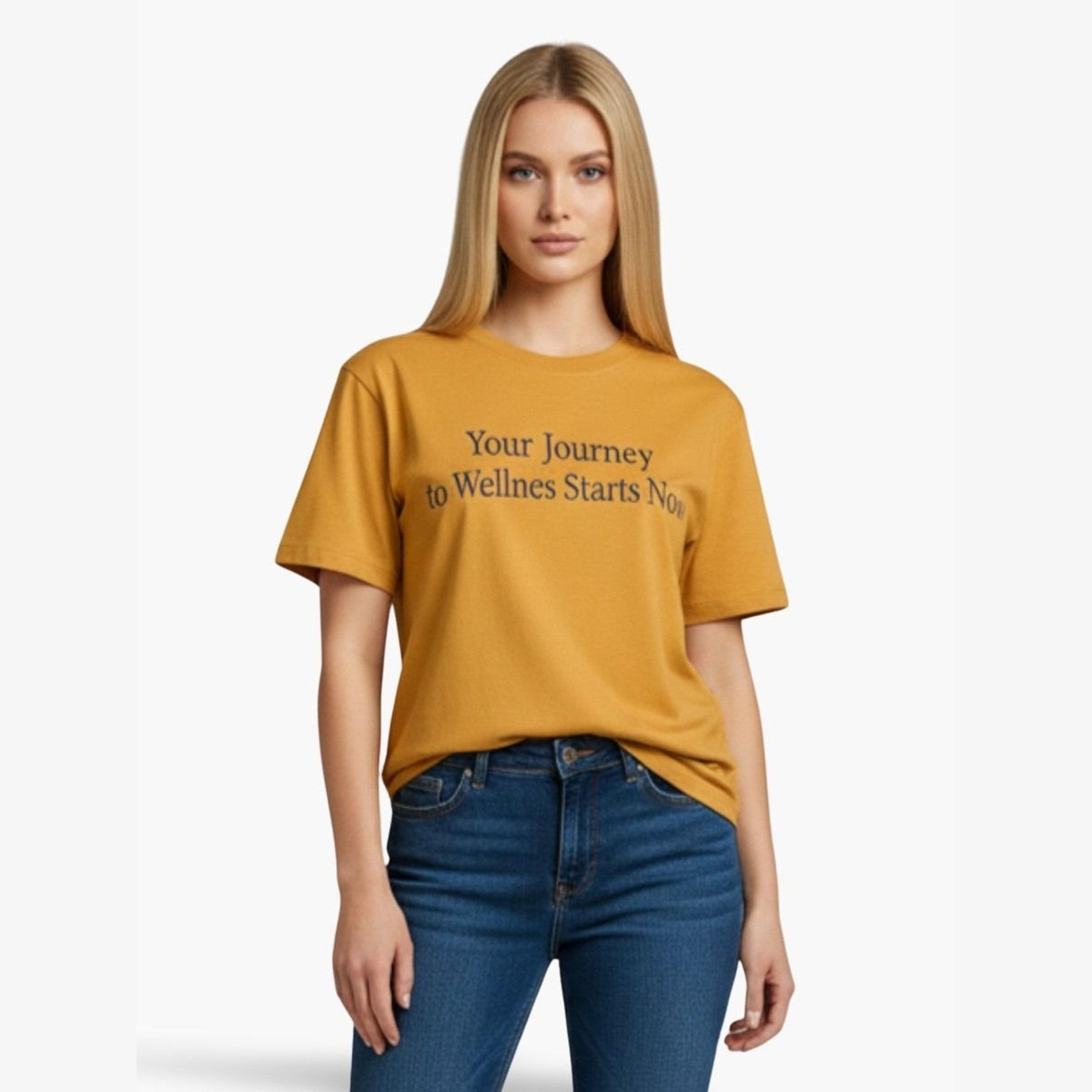 تيشيرت قطني مطبوع برقبة دائرية بلون الخردل من بوز بوز، بقصة عادية-women-clothing-tshirts-image-1