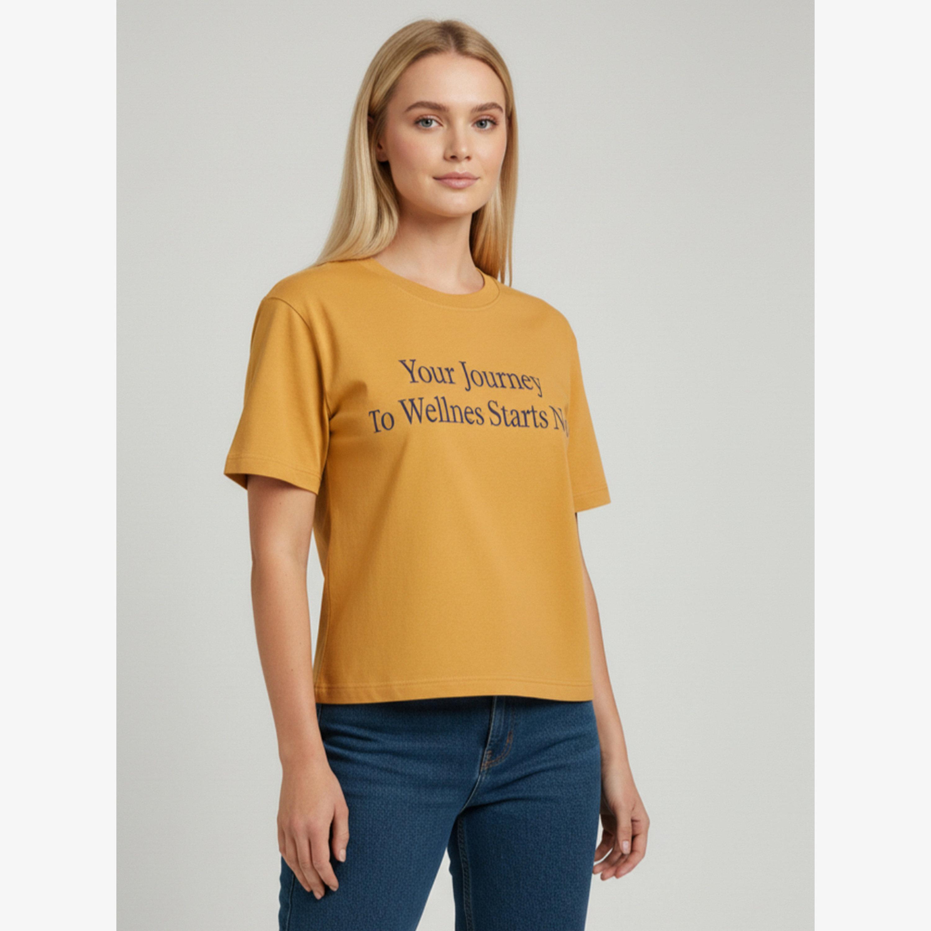 PAUSE PAUSE Regular Fit Printed Roundneck Mustred Single jersey T-Shirt-women-clothing-tshirts-image-2