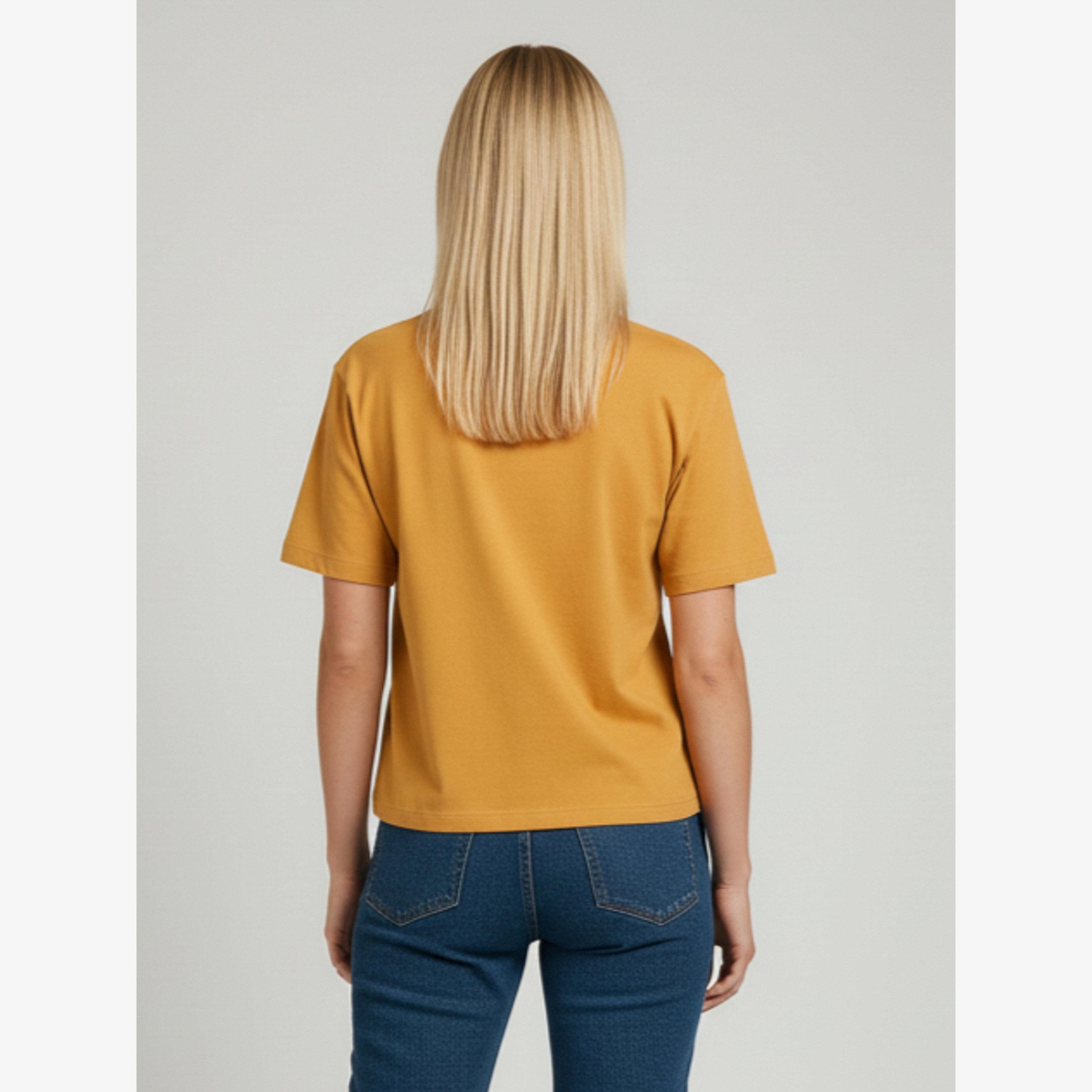تيشيرت قطني مطبوع برقبة دائرية بلون الخردل من بوز بوز، بقصة عادية-women-clothing-tshirts-image-4