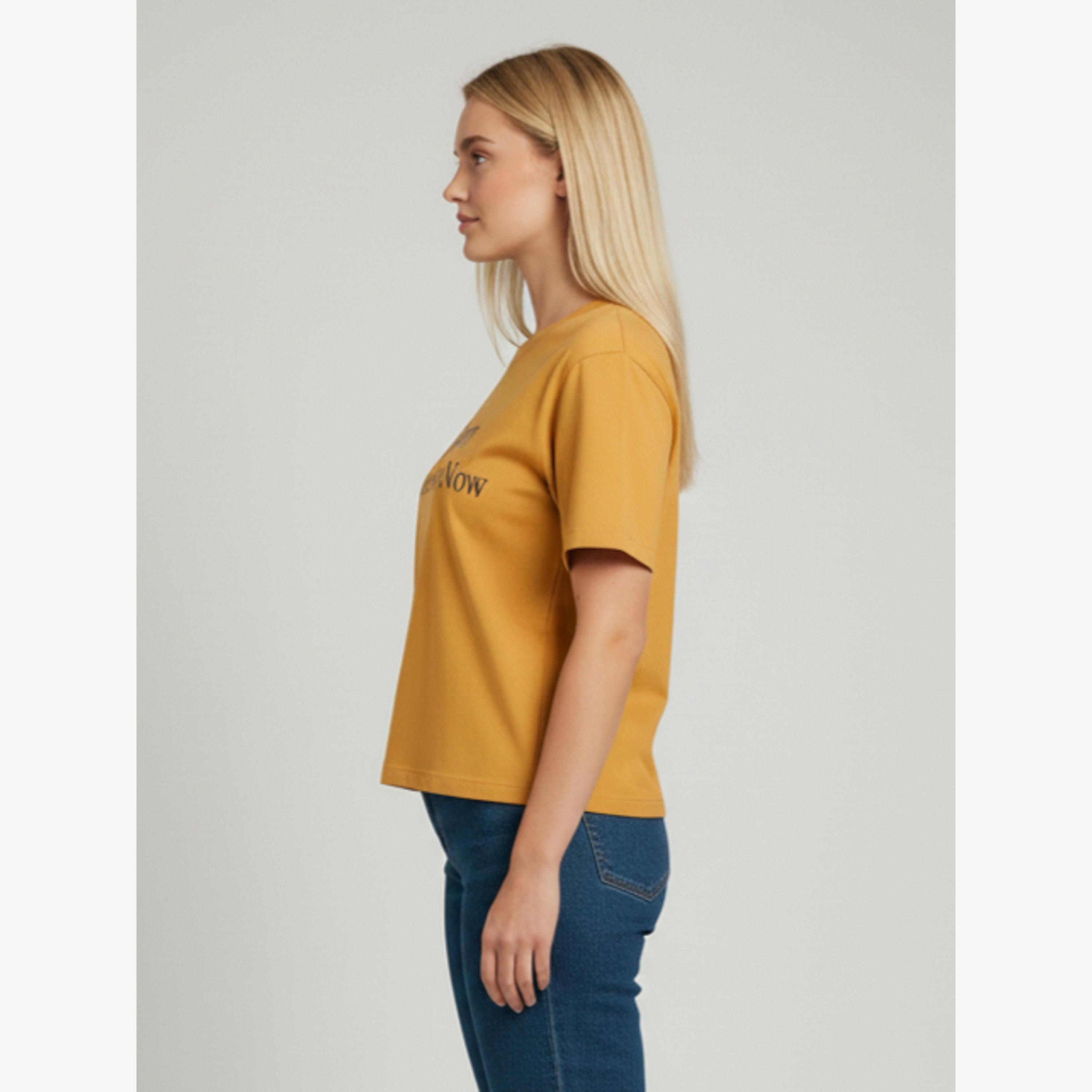 PAUSE PAUSE Regular Fit Printed Roundneck Mustred Single jersey T-Shirt-women-clothing-tshirts-image-5