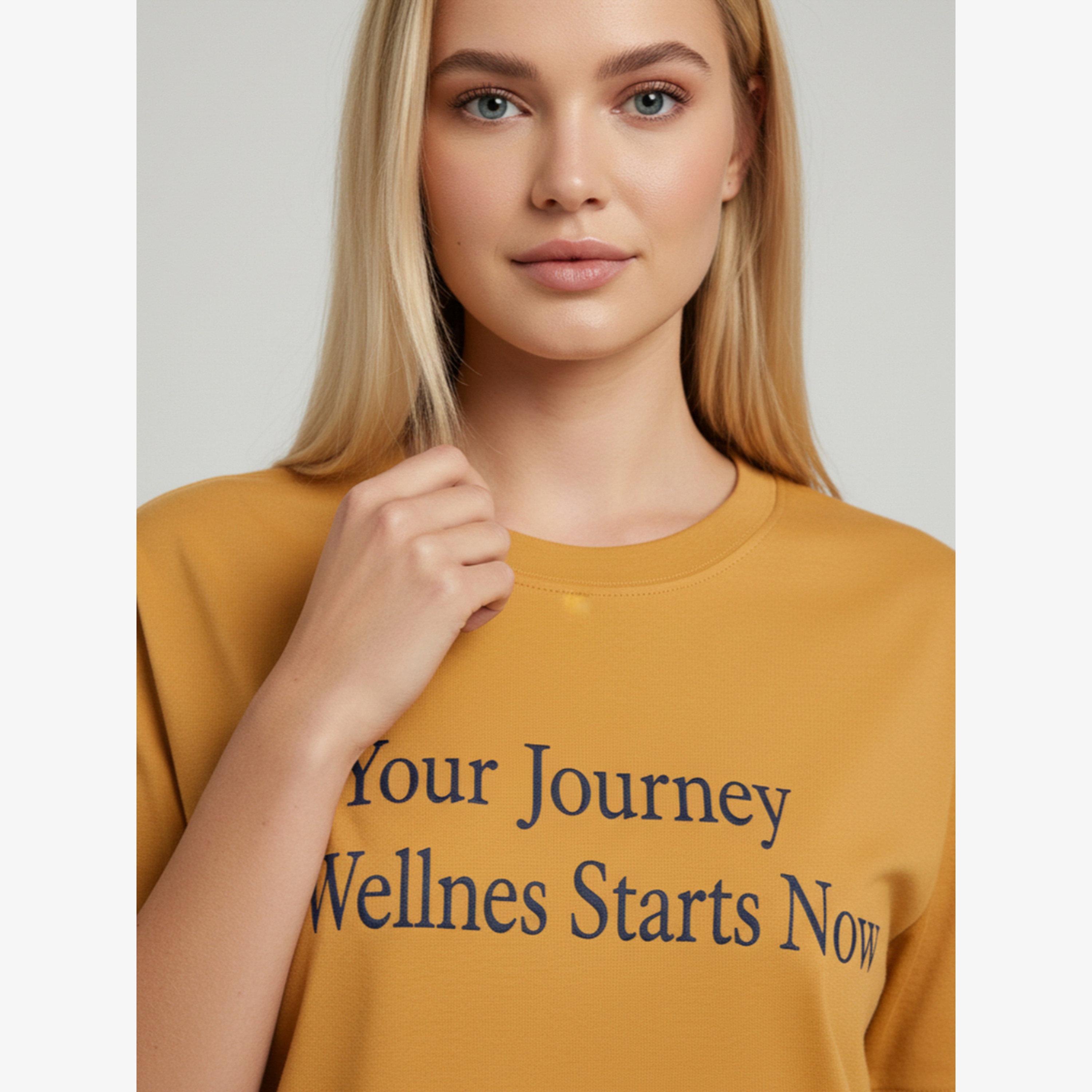 PAUSE PAUSE Regular Fit Printed Roundneck Mustred Single jersey T-Shirt-women-clothing-tshirts-image-6