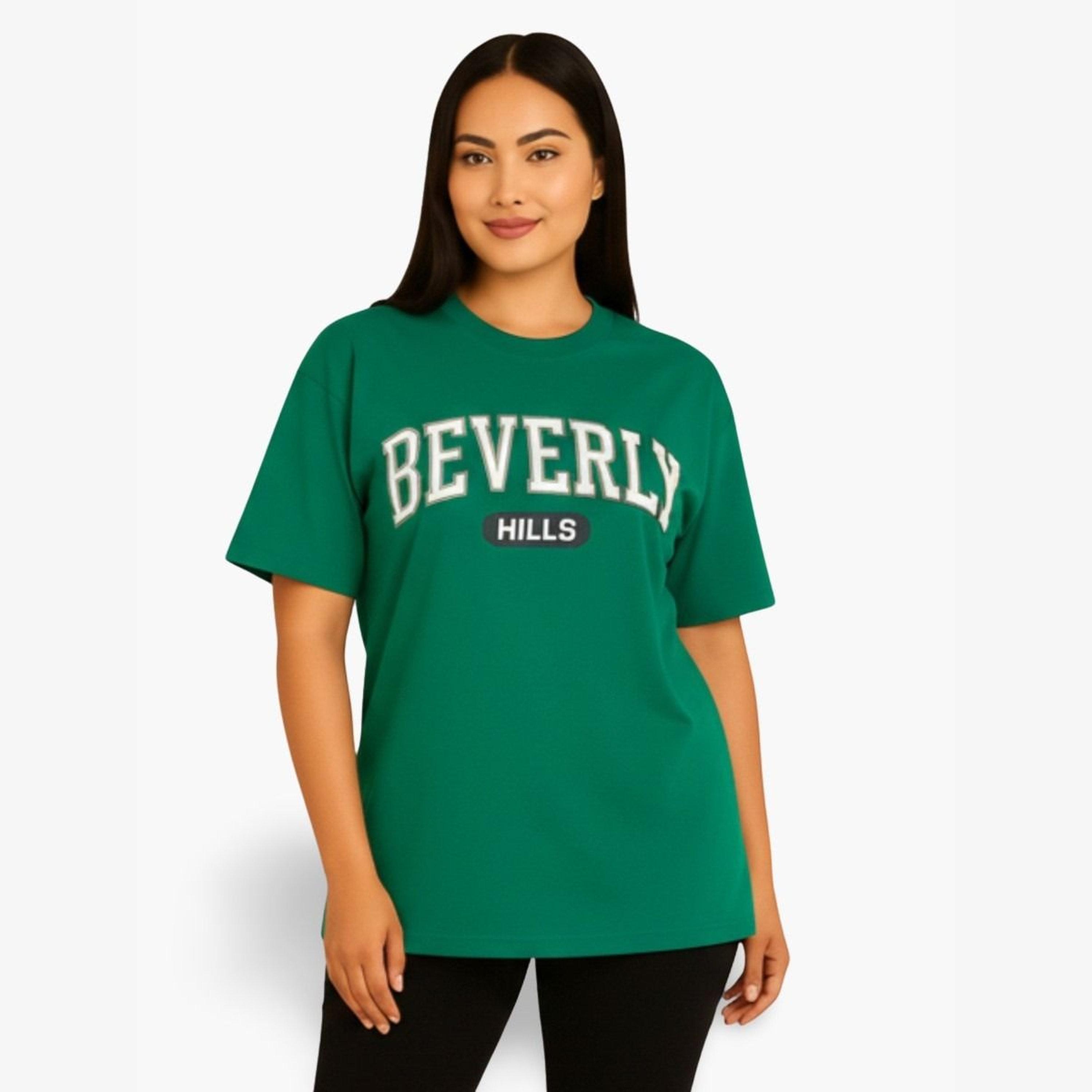 تيشيرت أخضر مطبوع برقبة دائرية من قماش جيرسي ناعم، بقصة عادية-women-clothing-tshirts-image-1