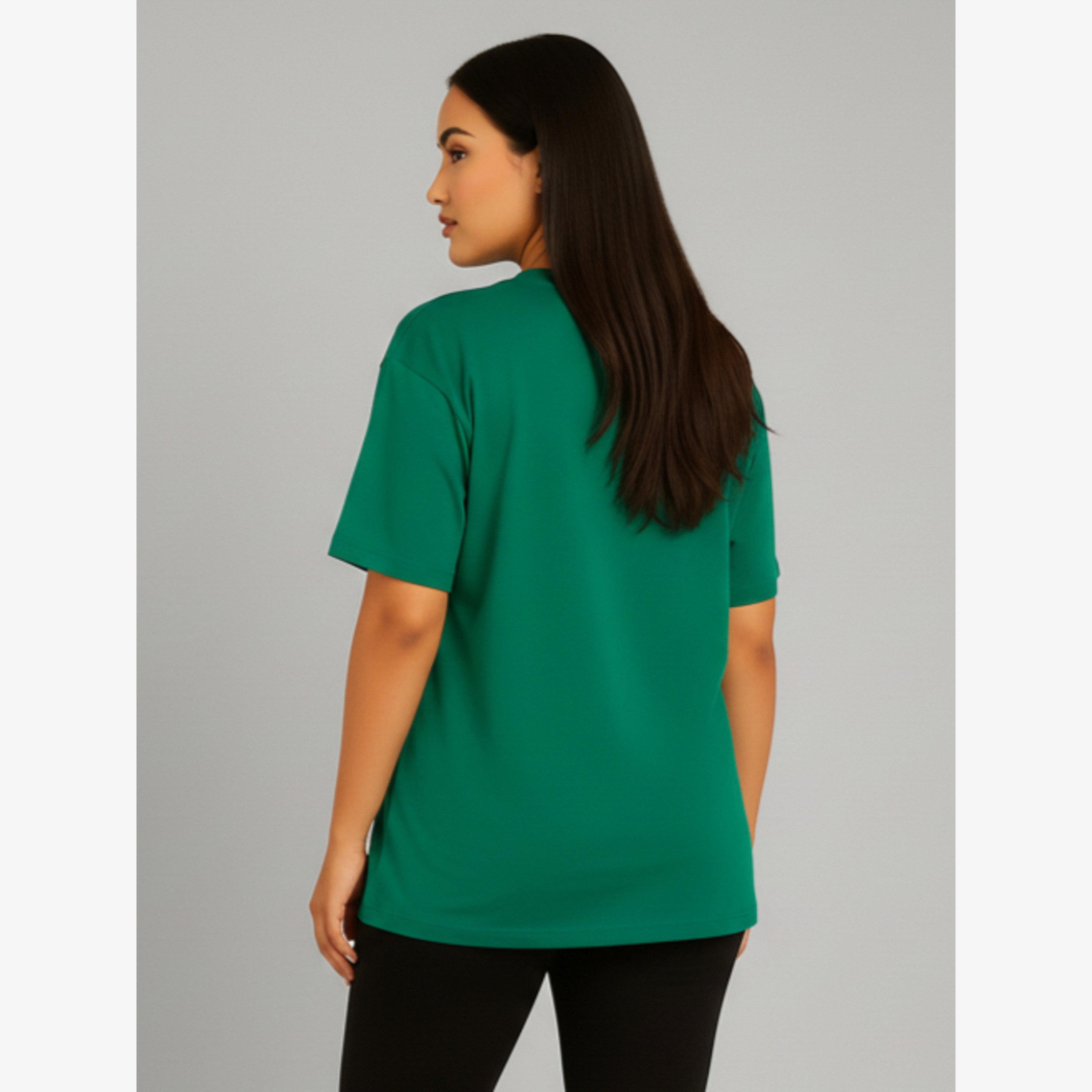 تيشيرت أخضر مطبوع برقبة دائرية من قماش جيرسي ناعم، بقصة عادية-women-clothing-tshirts-image-2