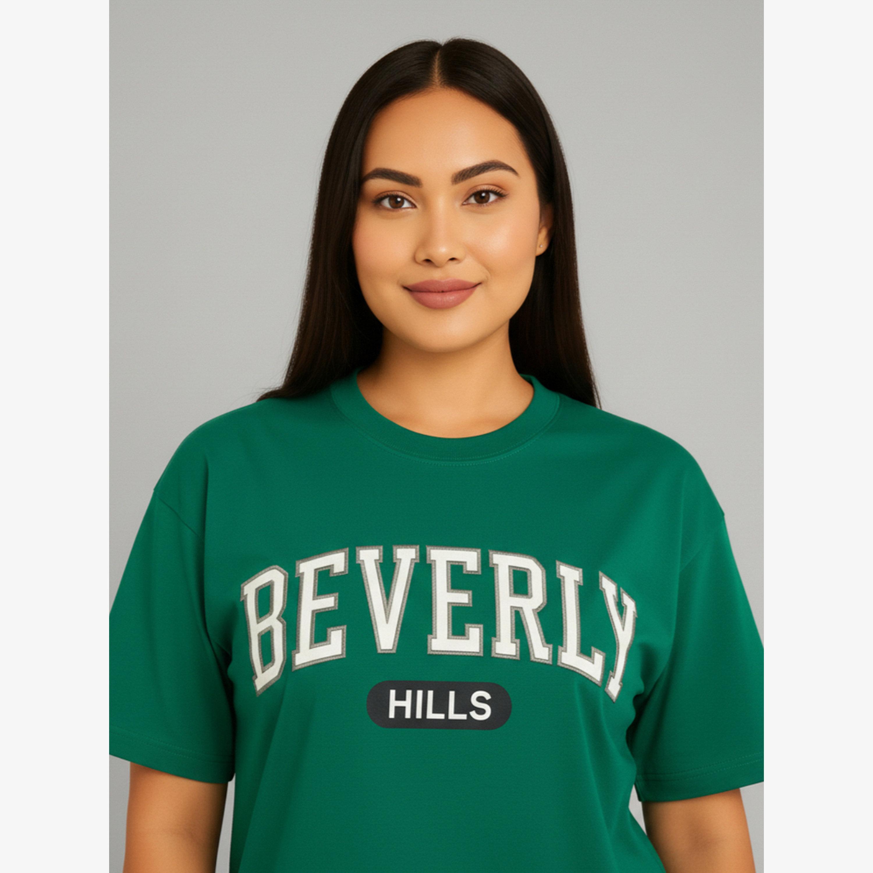 تيشيرت أخضر مطبوع برقبة دائرية من قماش جيرسي ناعم، بقصة عادية-women-clothing-tshirts-image-4
