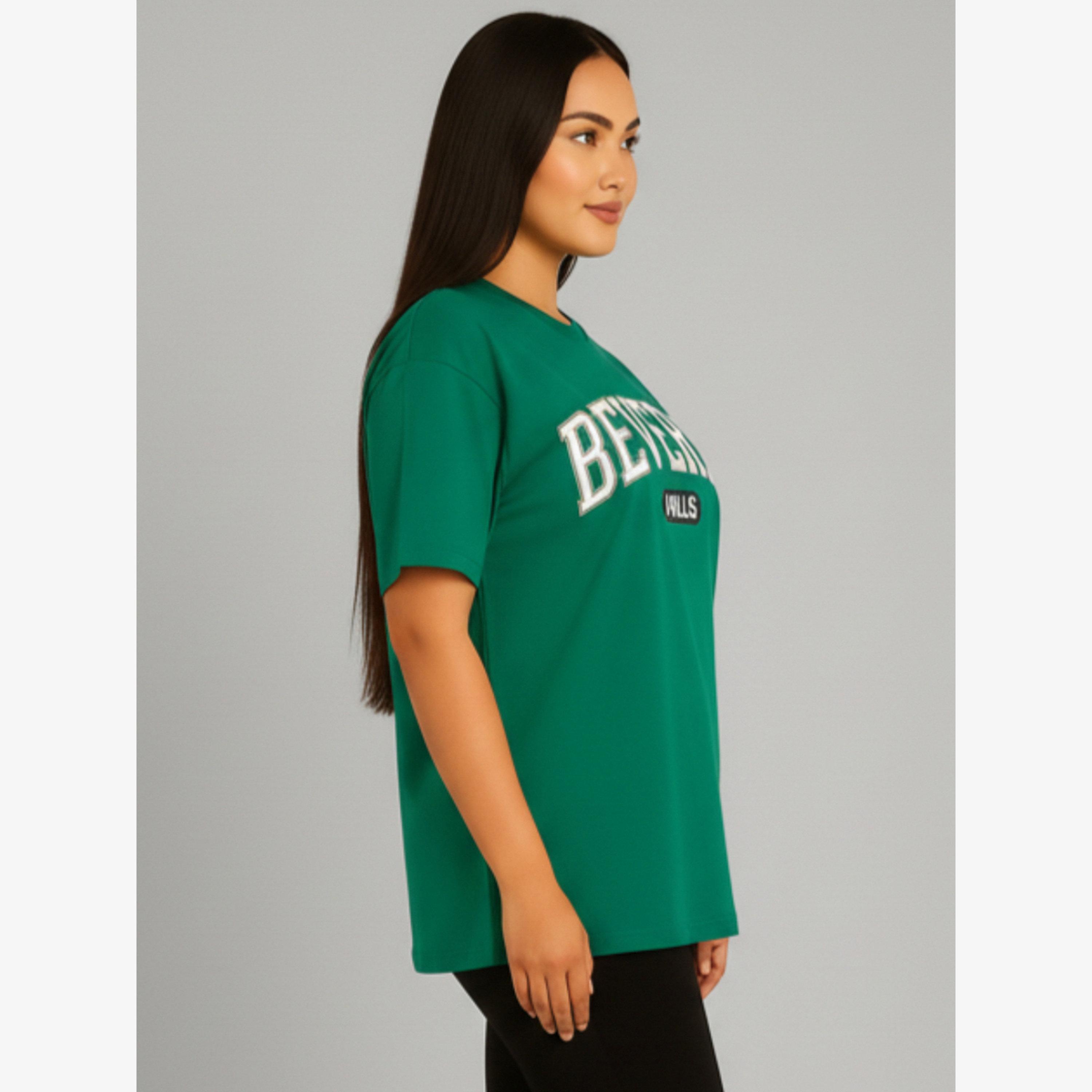 PAUSE PAUSE Regular Fit Printed Roundneck Green Single jersey T-Shirt-women-clothing-tshirts-image-5