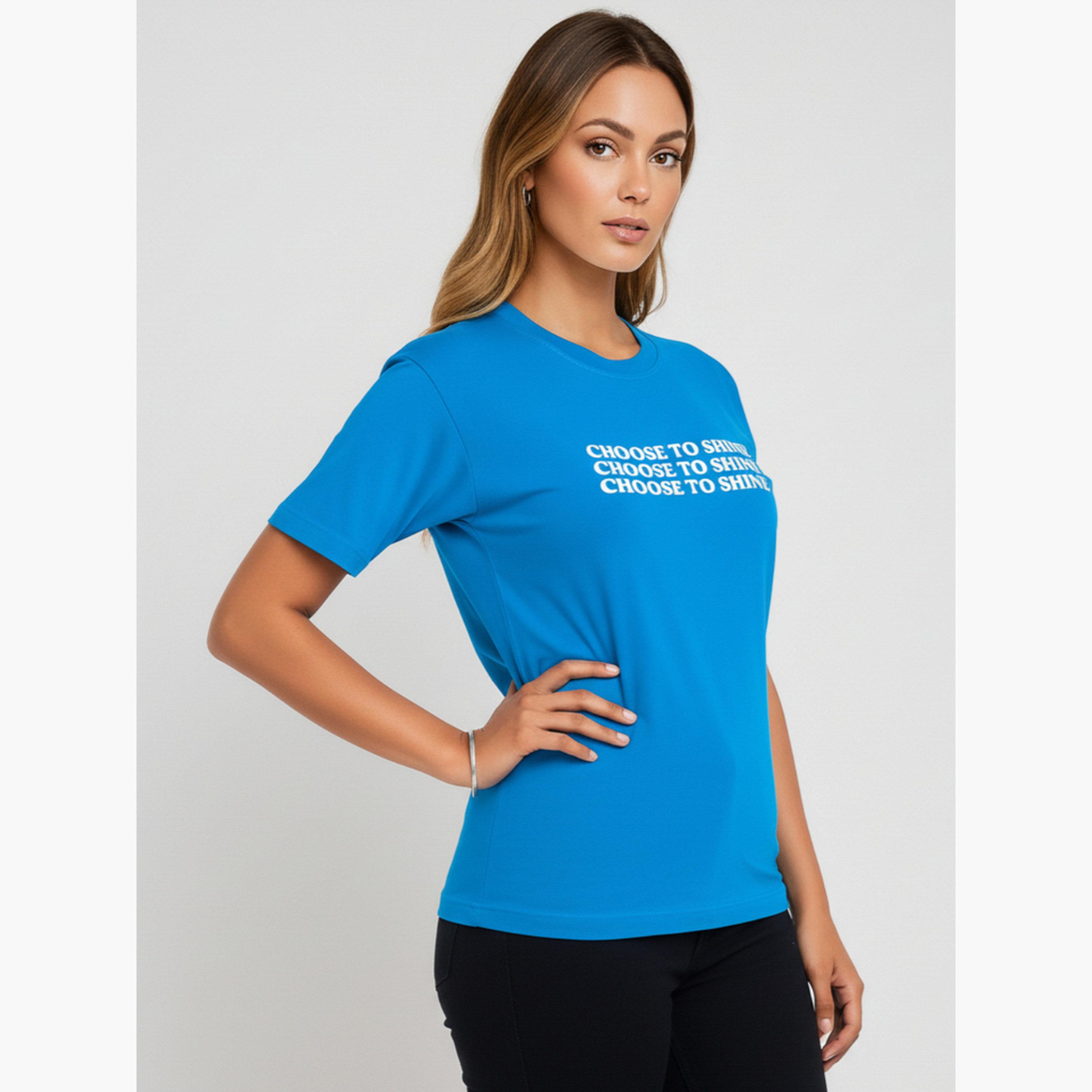 PAUSE Women Blue Slogan Print T-Shirt-women-clothing-tshirts-image-4