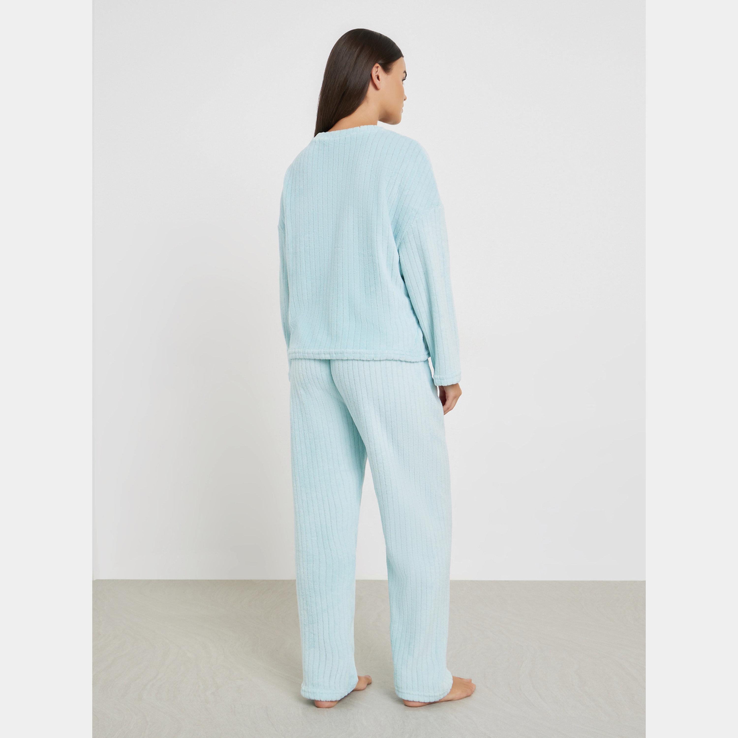 ستايلي - بيجاما قميص صوف المخطط لون أزرق بأكمام طويلة-women-clothing-nightwear-pyjamas-longsets-image-5