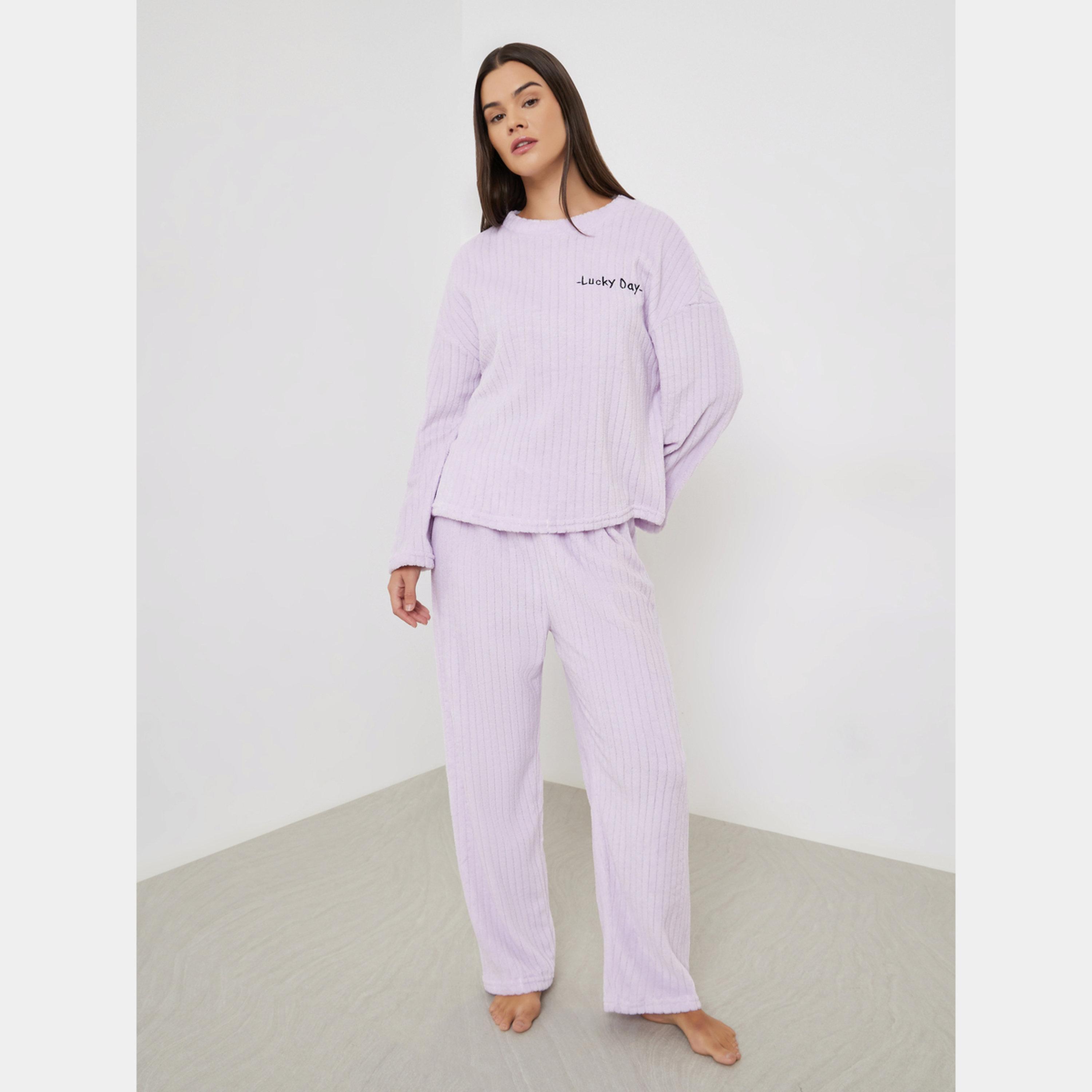 ستايلي - بيجاما قميص صوف المخطط بأكمام طويلة باللون البنفسجي-women-clothing-nightwear-pyjamas-longsets-image-1