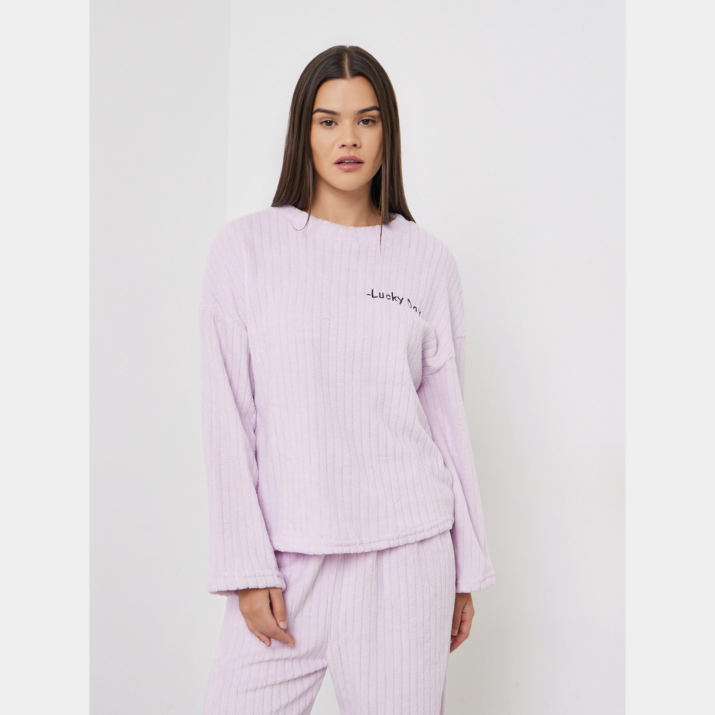 ستايلي - بيجاما قميص صوف المخطط بأكمام طويلة باللون البنفسجي-women-clothing-nightwear-pyjamas-longsets-image-2