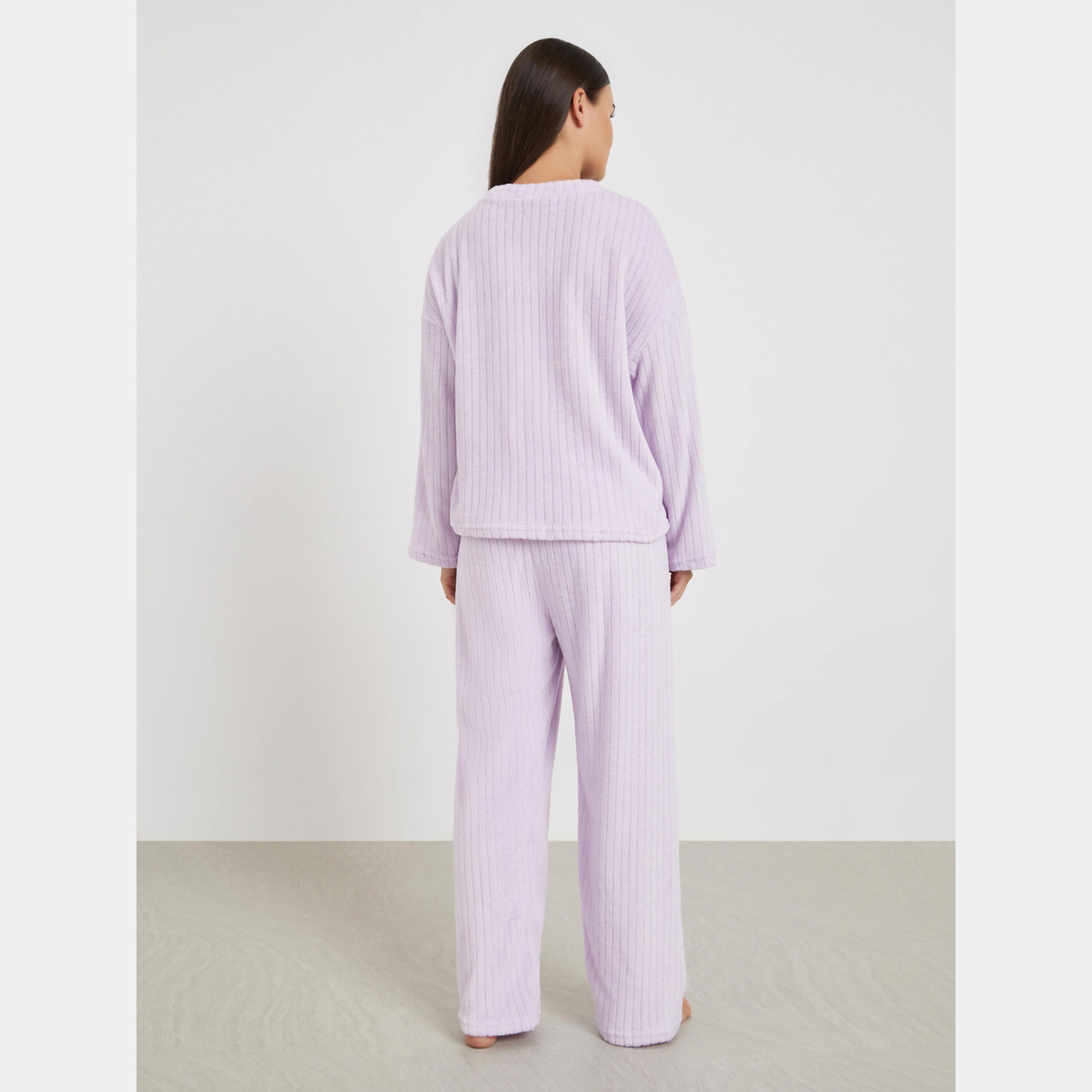 ستايلي - بيجاما قميص صوف المخطط بأكمام طويلة باللون البنفسجي-women-clothing-nightwear-pyjamas-longsets-image-5