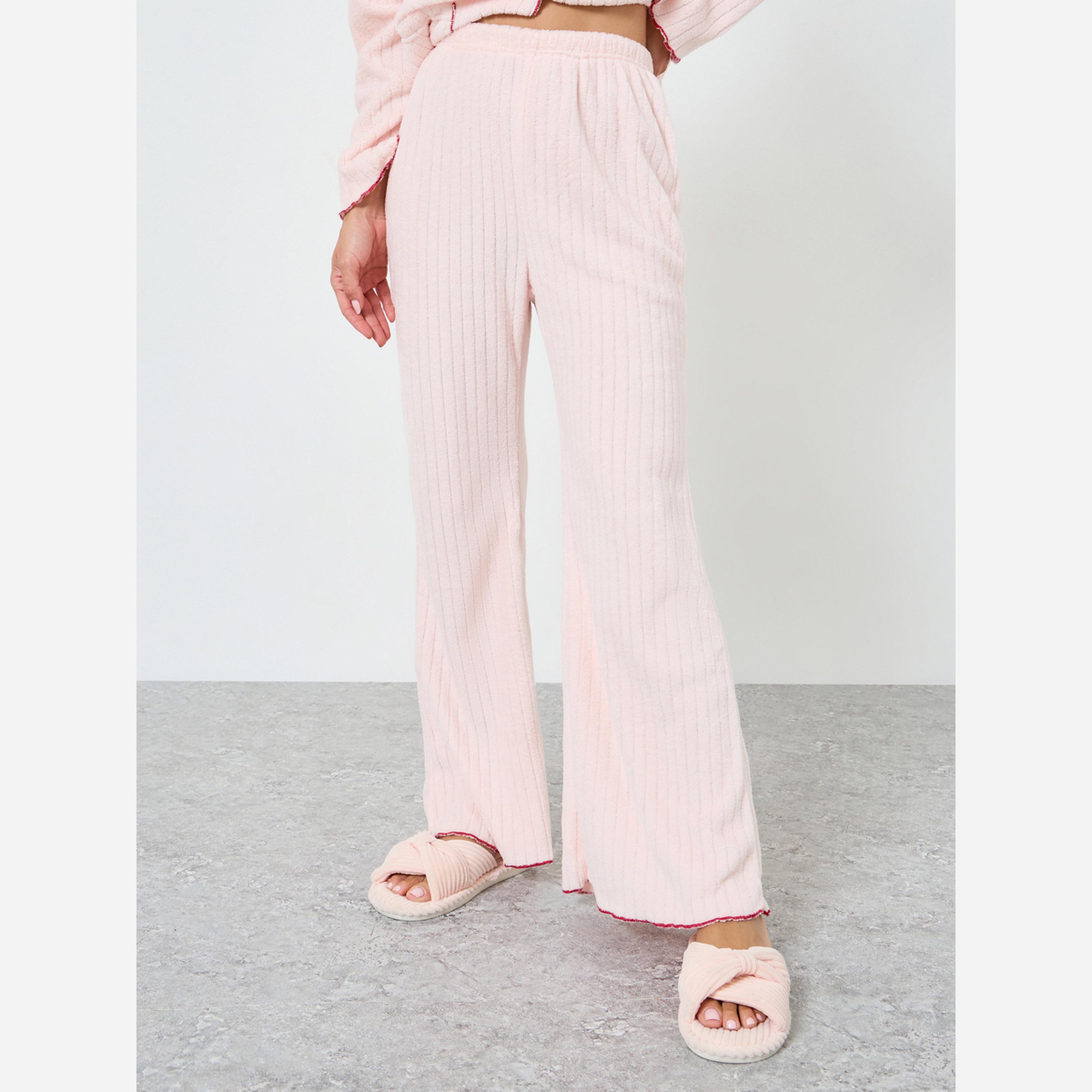 ستايلي - بيجاما صوف لون مغاير وحافة مموجة وأزرار.-women-clothing-nightwear-pyjamas-longsets-image-4