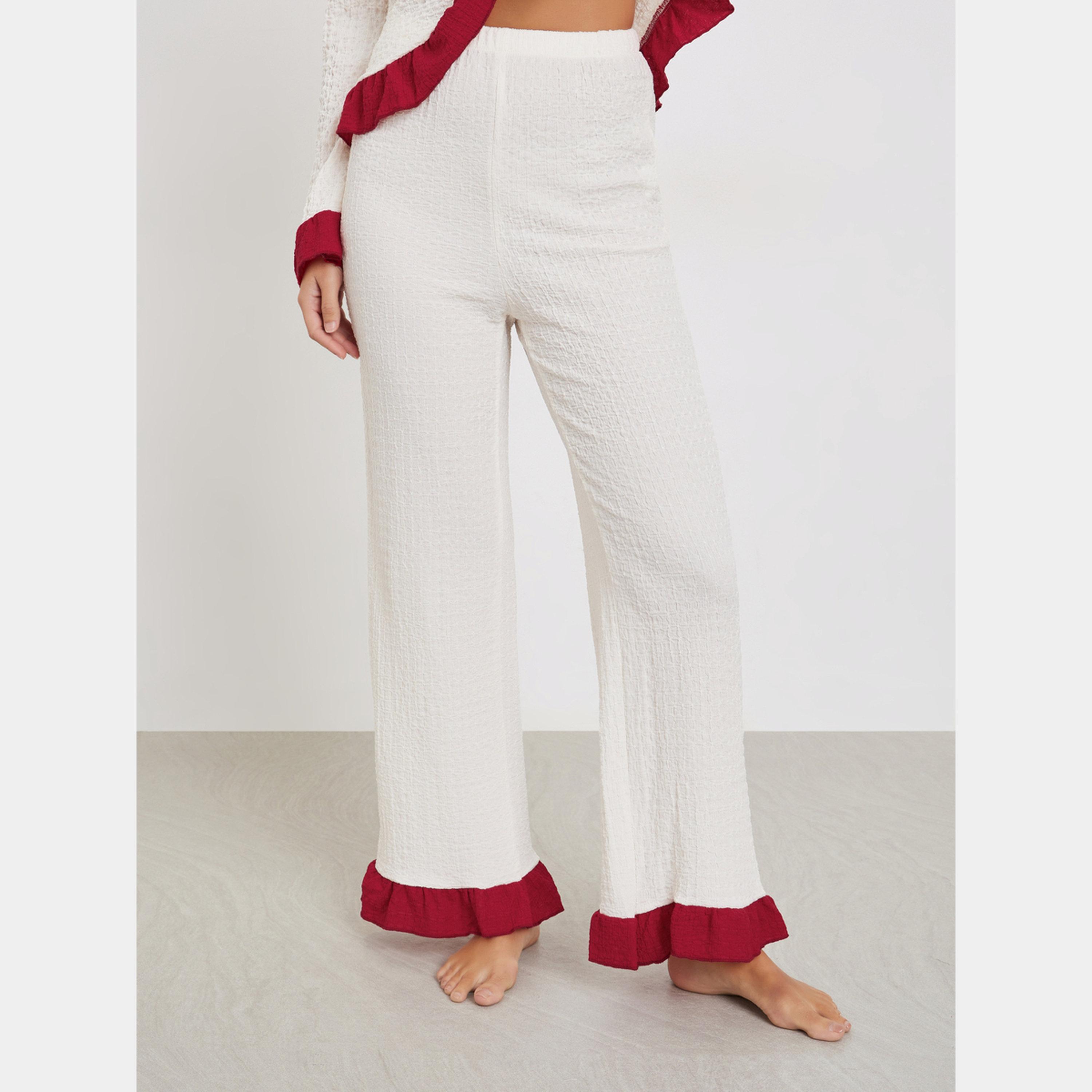 ستايلي - بيجاما قميص مع فيونكة أمامية وحاشية مكشكشة من نسيج منسوج-women-clothing-nightwear-pyjamas-longsets-image-3