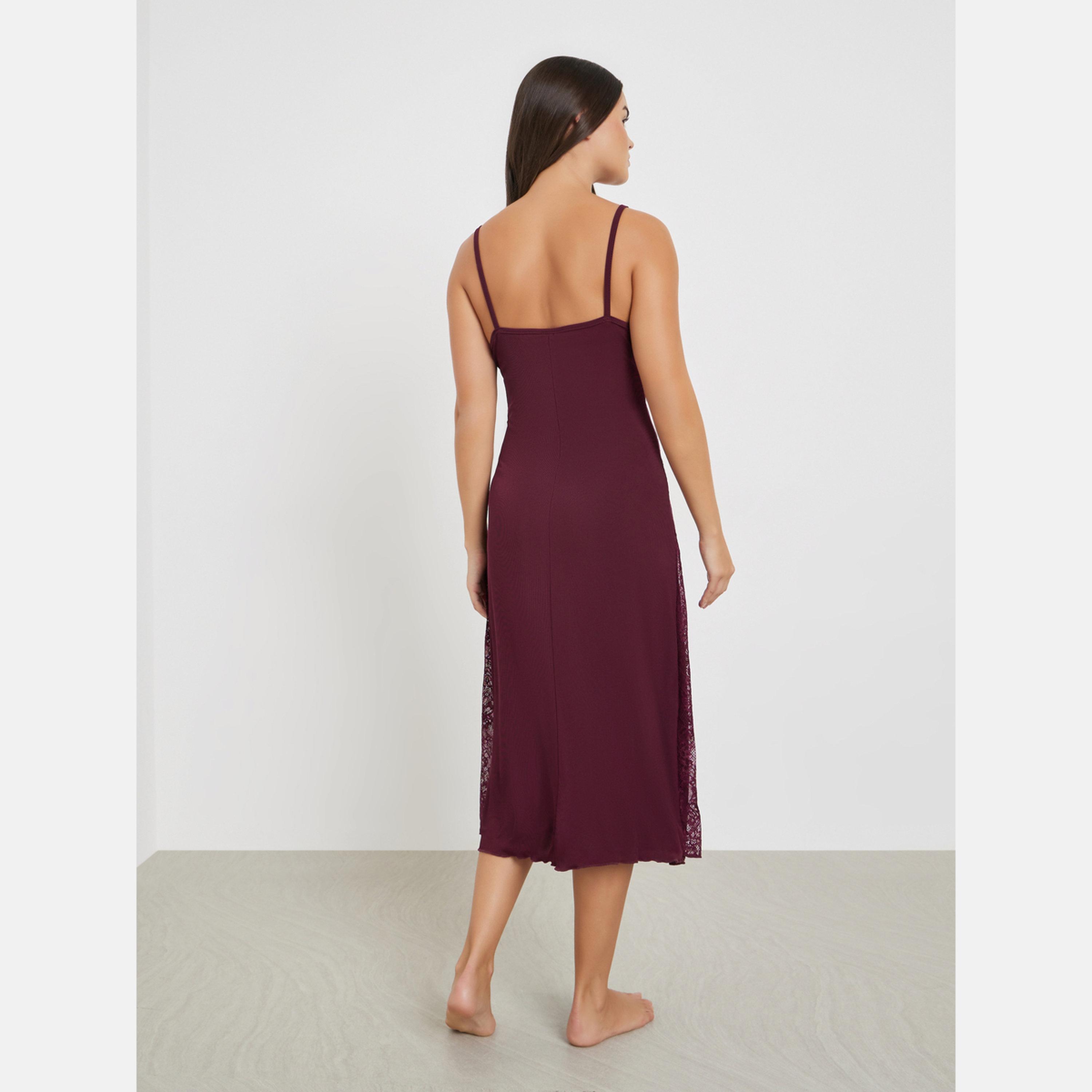 ستايلي - فستان برغندي بأشرطة من الدانتيل-women-clothing-nightwear-nighties-image-4