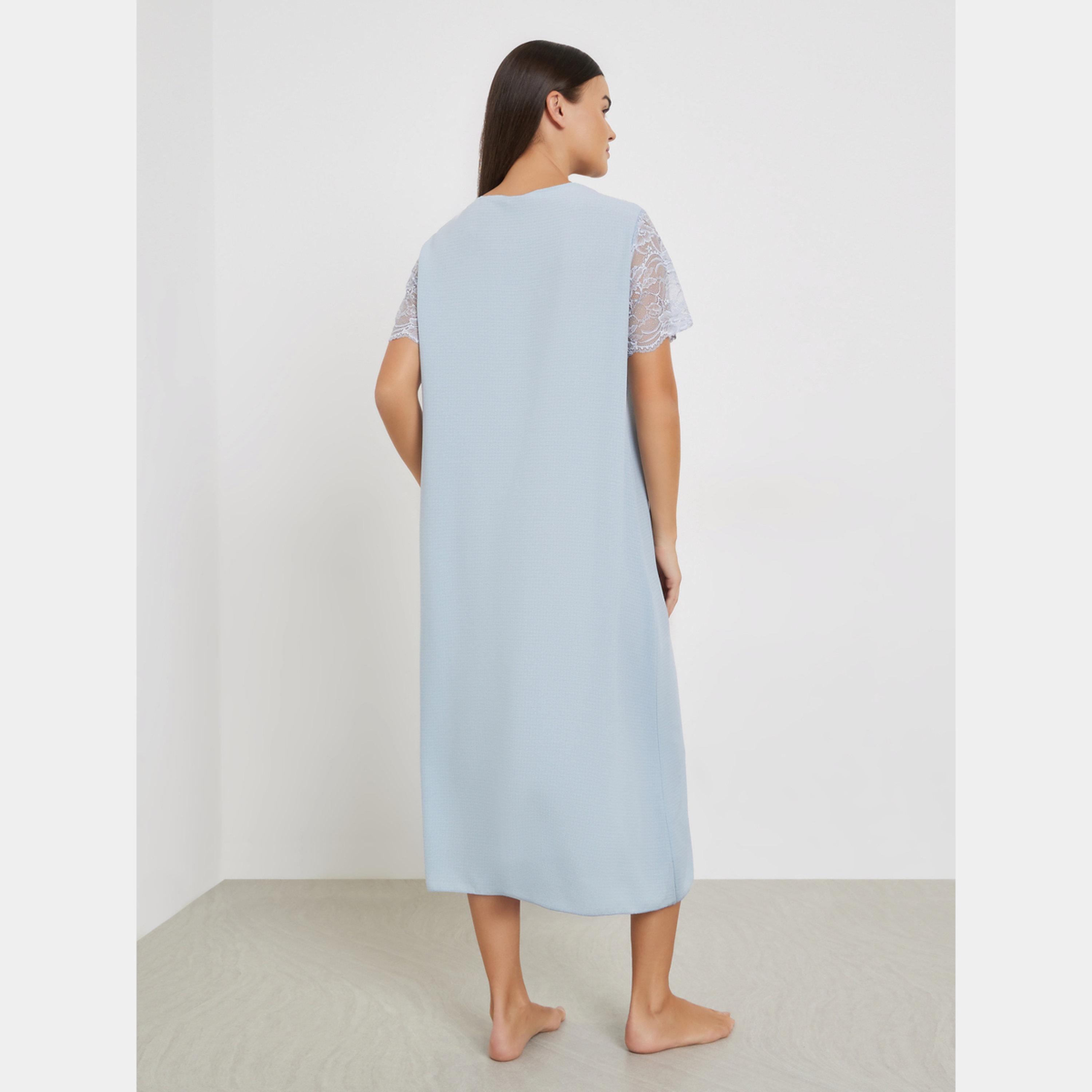 ستايلي - قميص نوم وافل بأزرار وبطانة من الدانتيل-women-clothing-nightwear-nighties-image-4