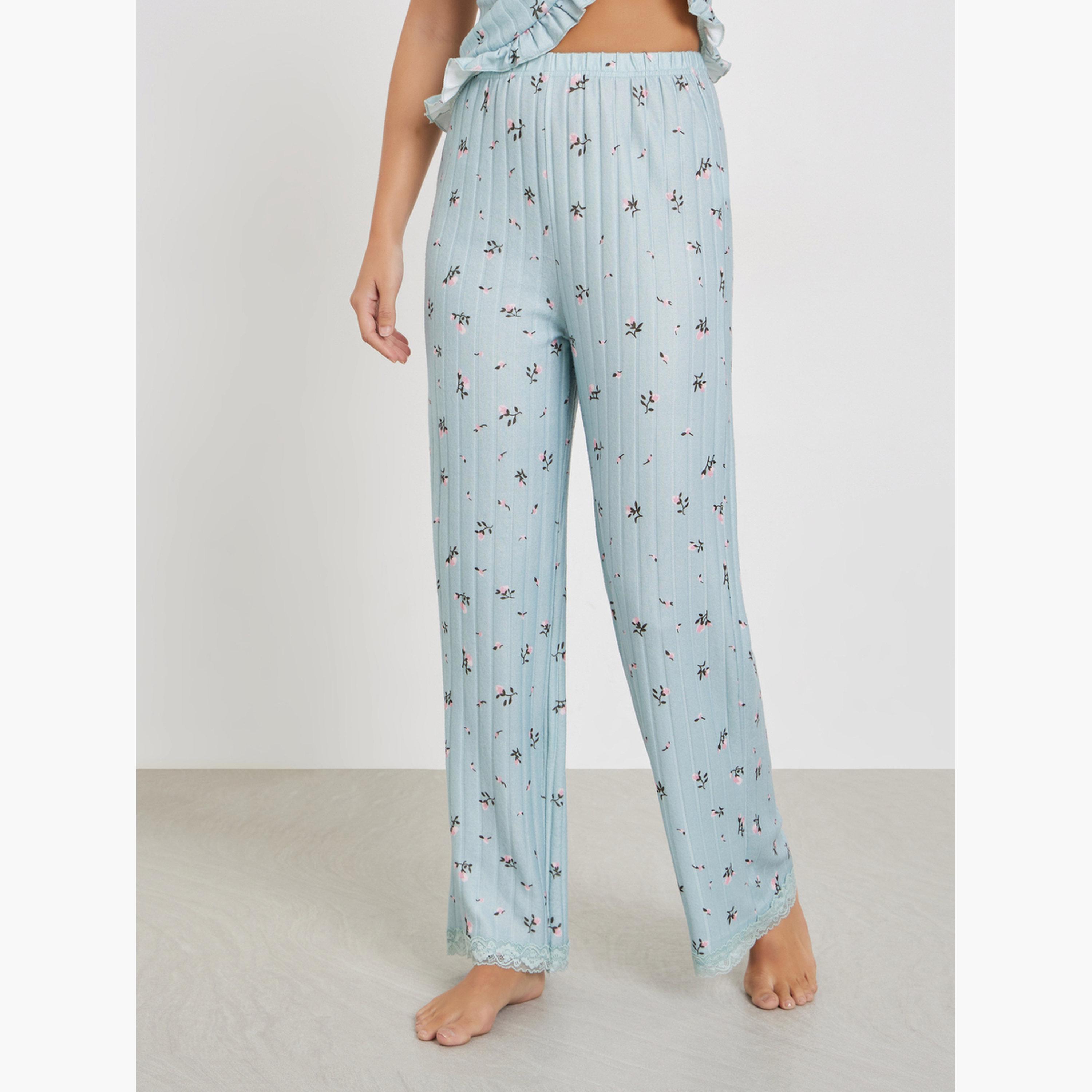 ستايلي - بيجاما نقشة زهور صغيرة حافة متموّجة وأكمام قصيرة واسعة-women-clothing-nightwear-pyjamas-longsets-image-5